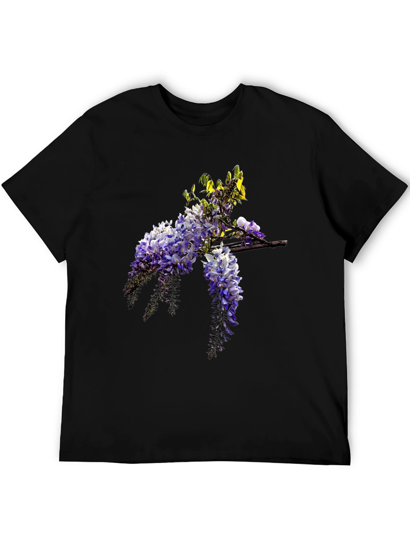 Floral Wisteria Print Black T-Shirt