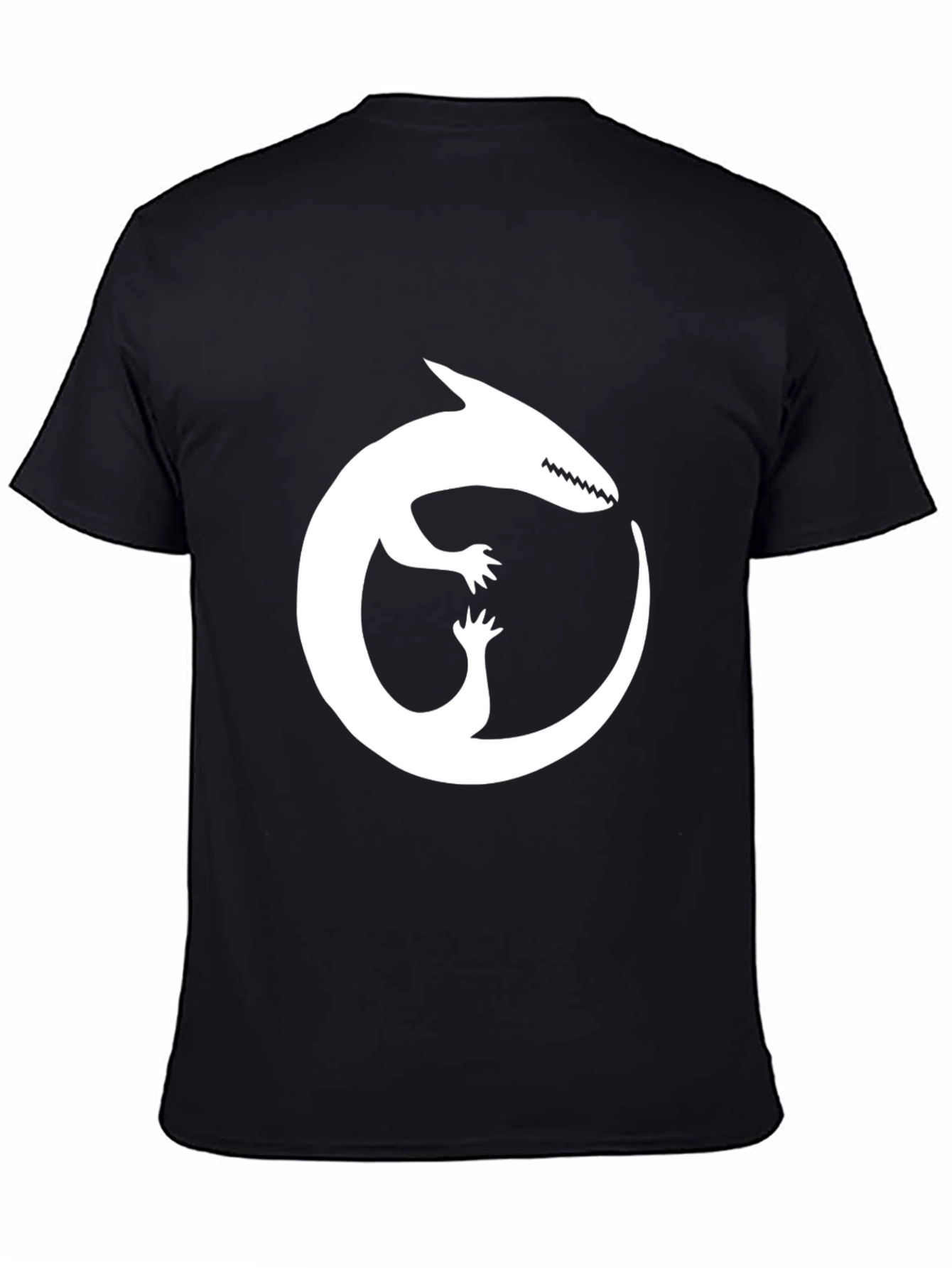Black T-Shirt with White Ouroboros Lizard Graphic