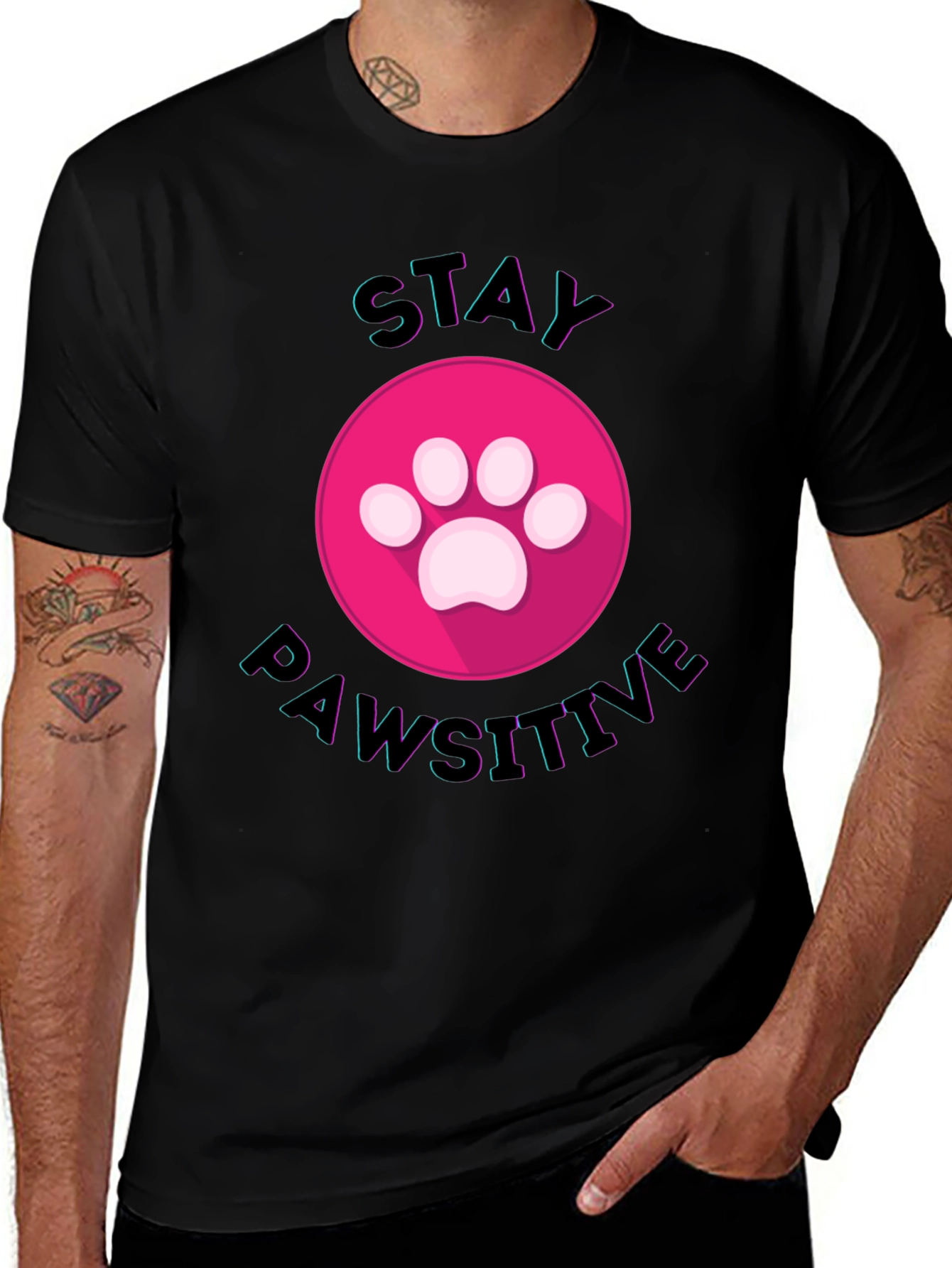 Stay Pawsitive Graphic Tee - Black Cotton Comfort