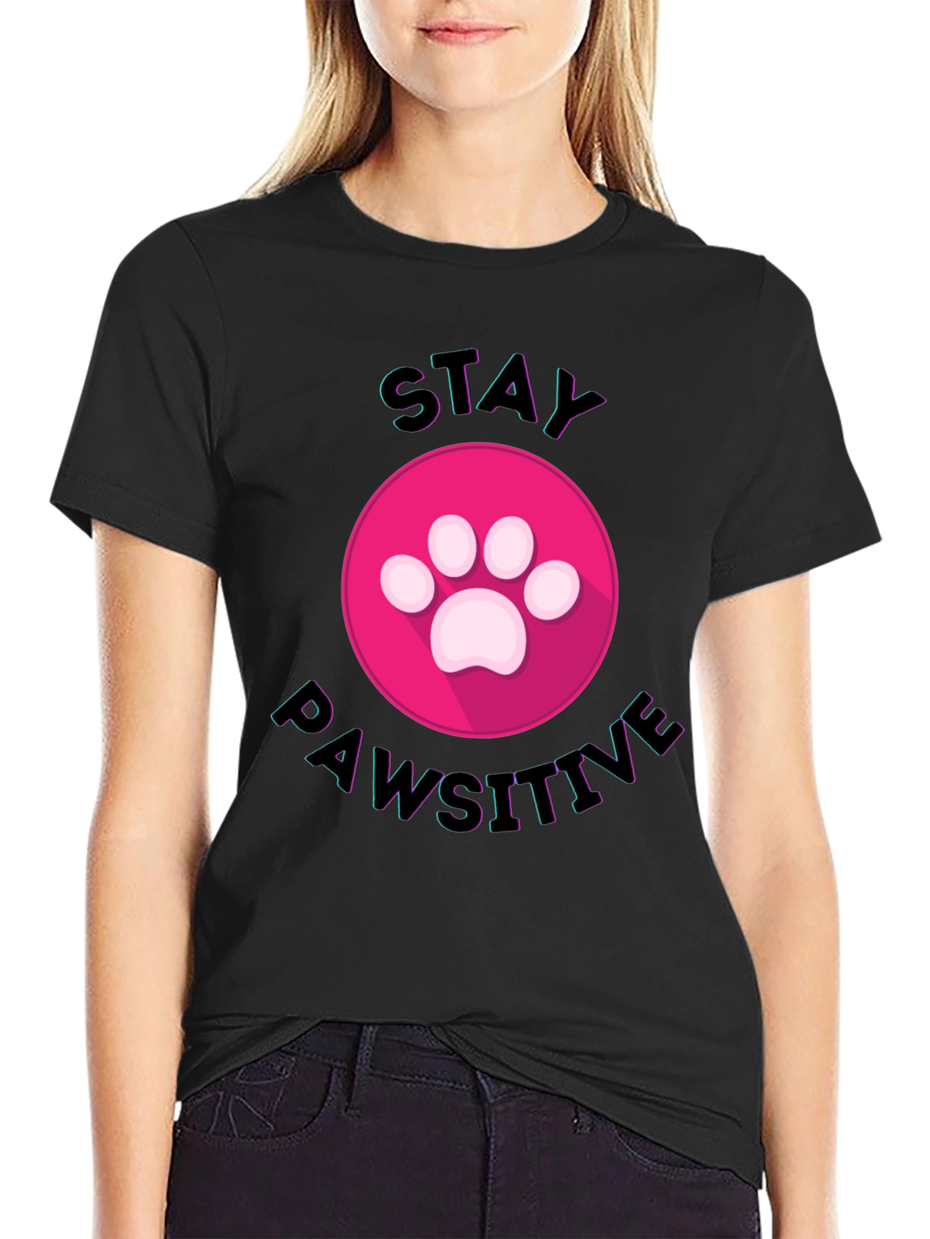 Stay Pawsitive Graphic Tee - Black Cotton Comfort