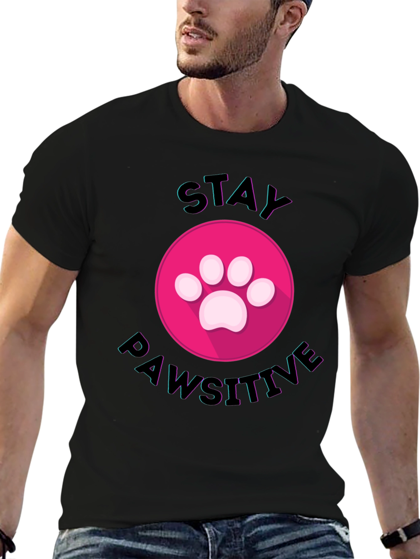 Stay Pawsitive Graphic Tee - Black Cotton Comfort