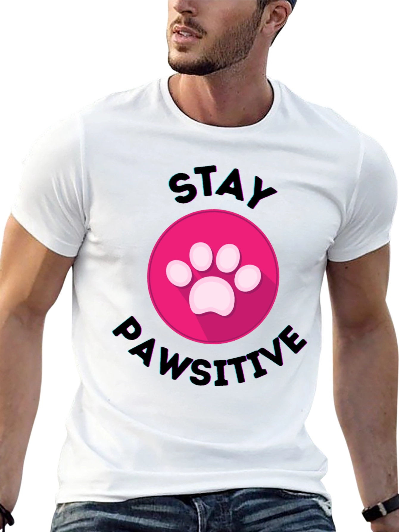 Stay Pawsitive Graphic Tee - Black Cotton Comfort