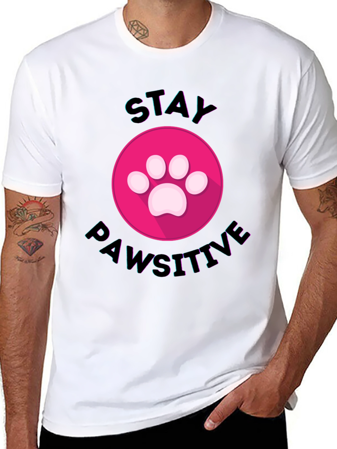Stay Pawsitive Graphic Tee - Black Cotton Comfort