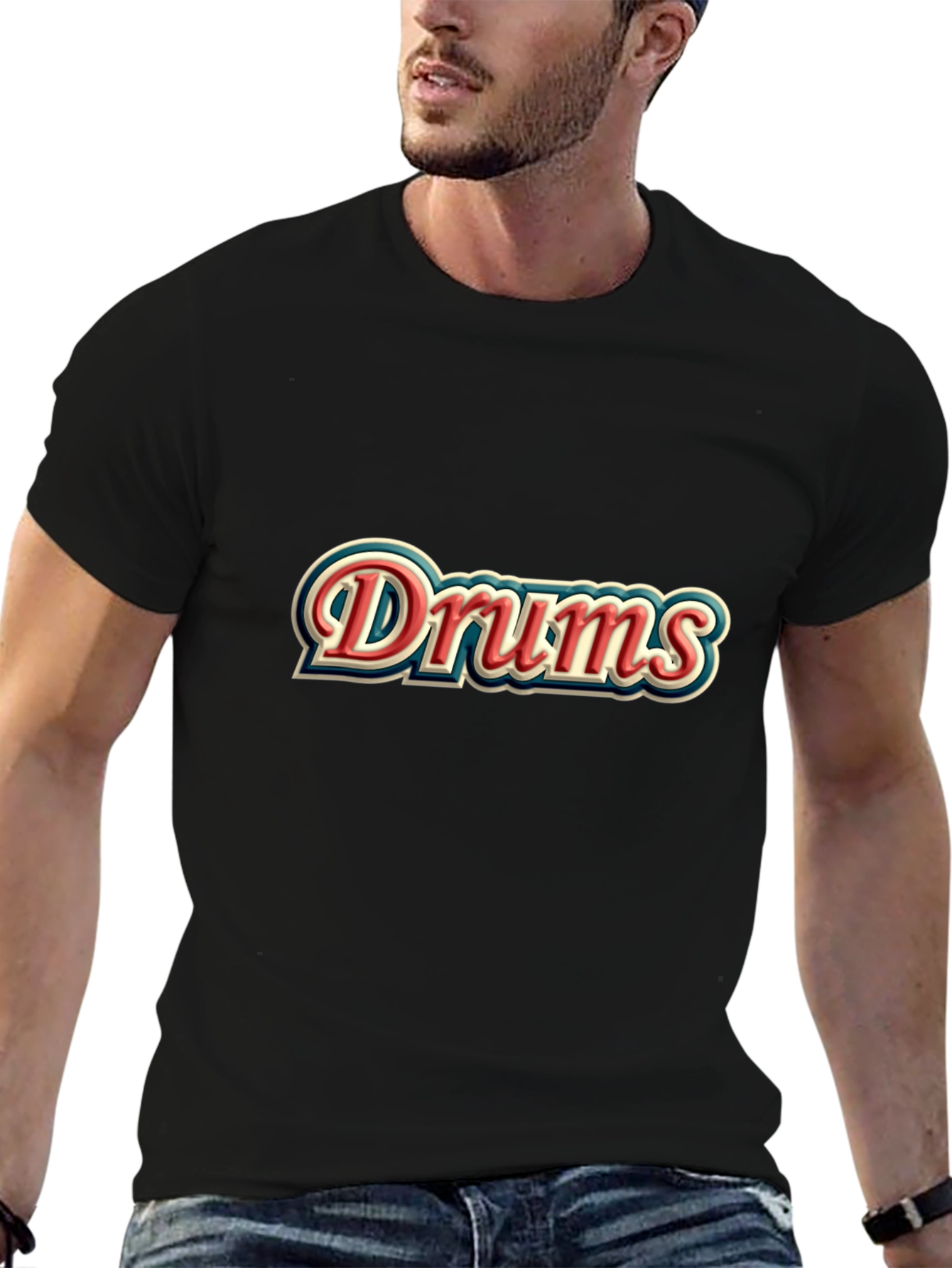 Drums Retro Style Black T-Shirt