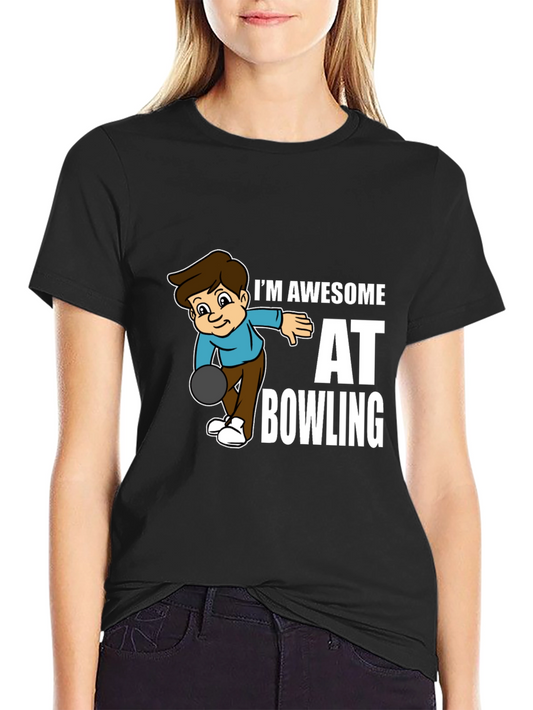 Awesome Bowling Cartoon Graphic Tee - Black