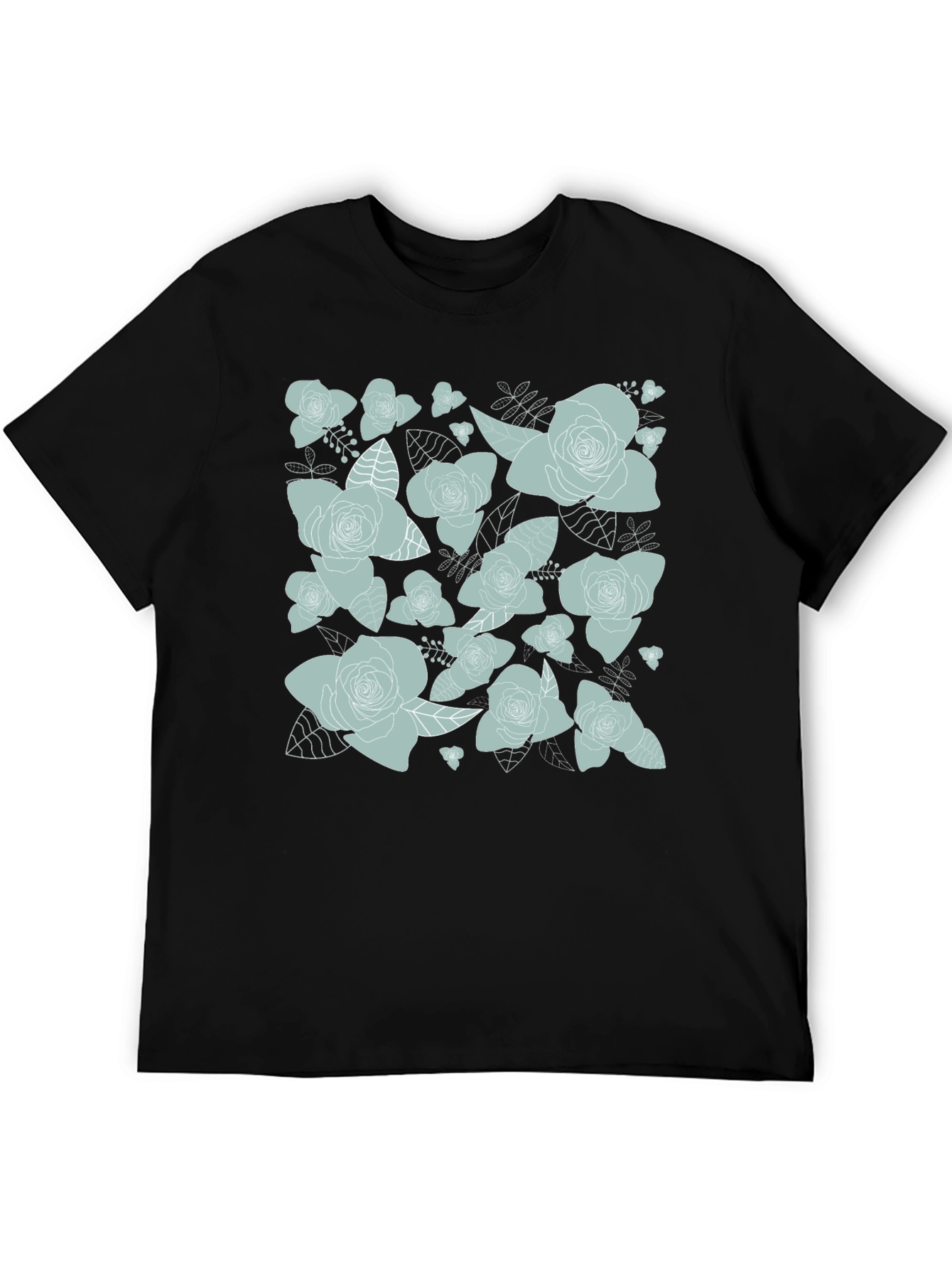 Floral Rose Print T-Shirt - Black