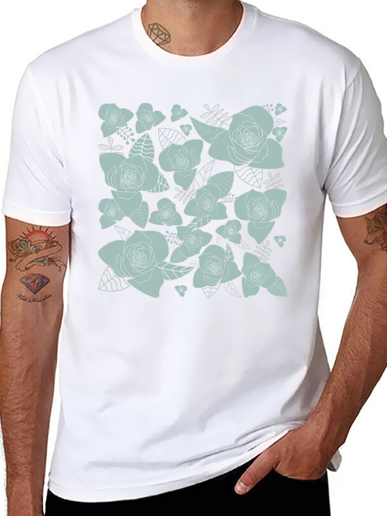 Floral Rose Print T-Shirt - Black