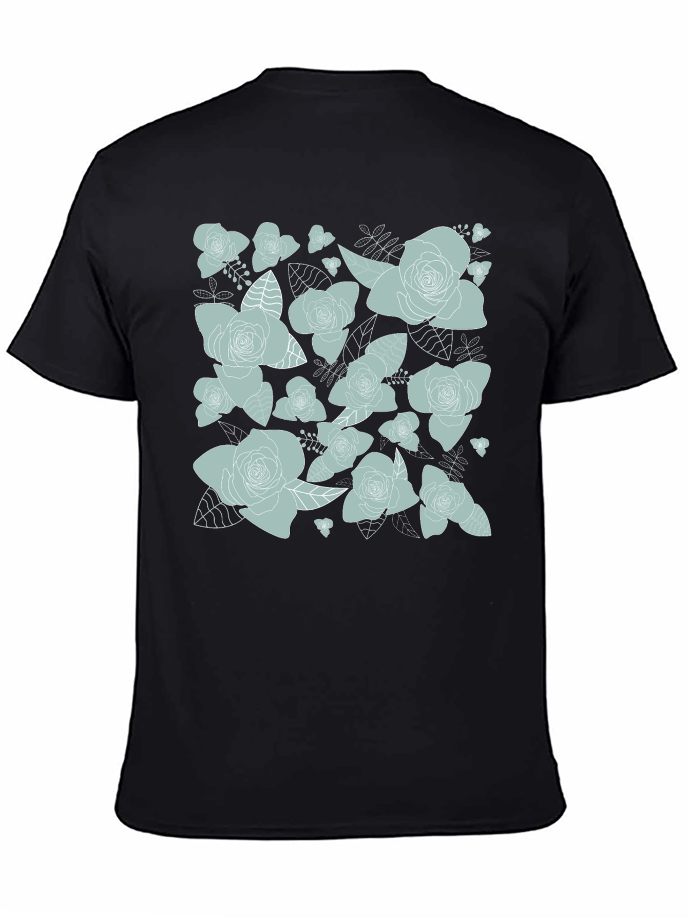 Floral Rose Print T-Shirt - Black