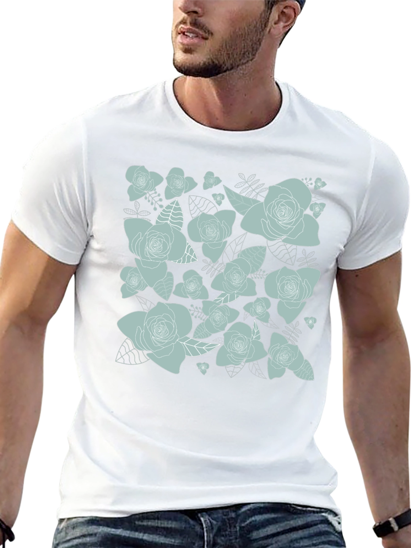 Floral Rose Print T-Shirt - Black