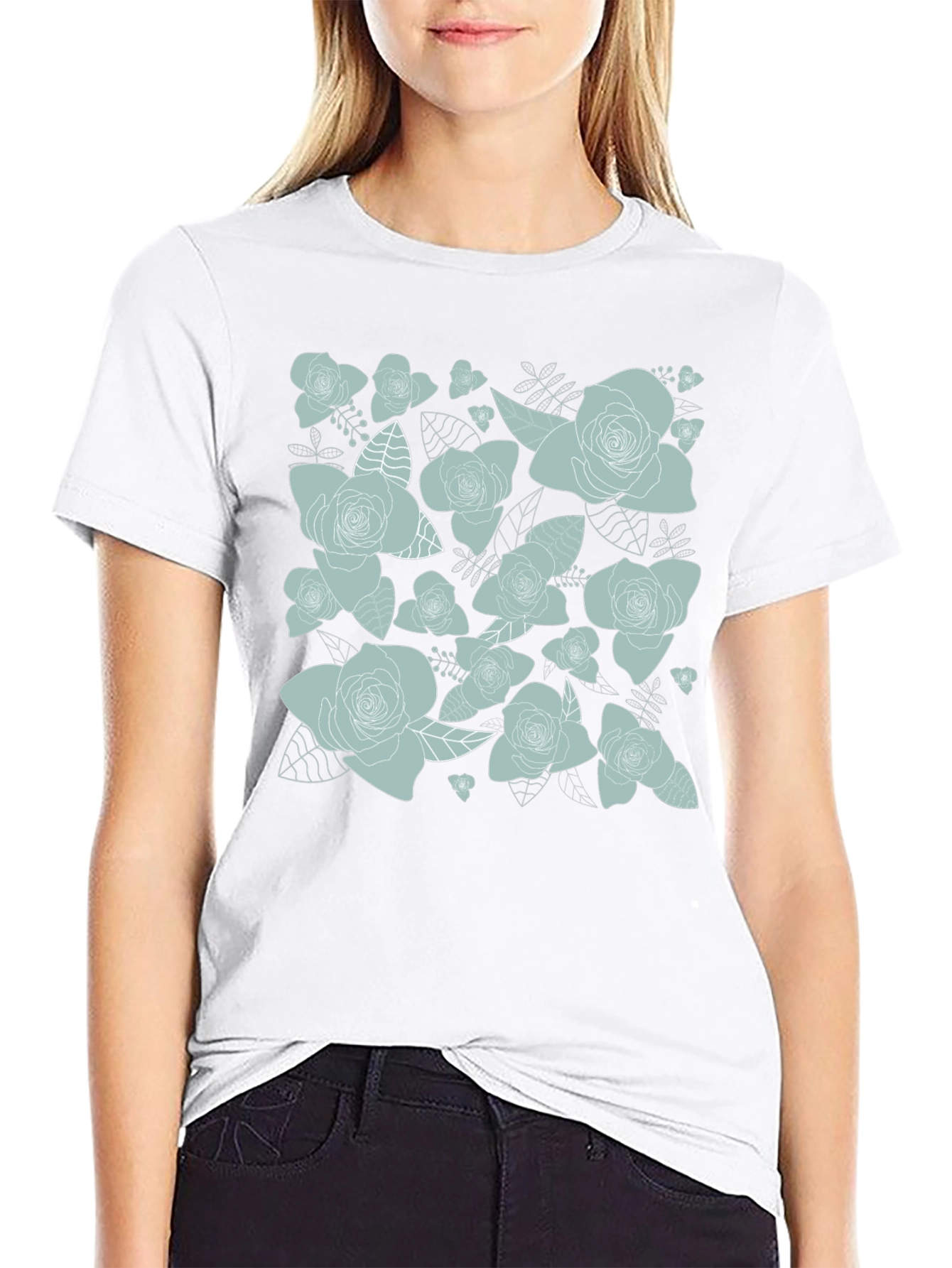 Floral Rose Print T-Shirt - Black