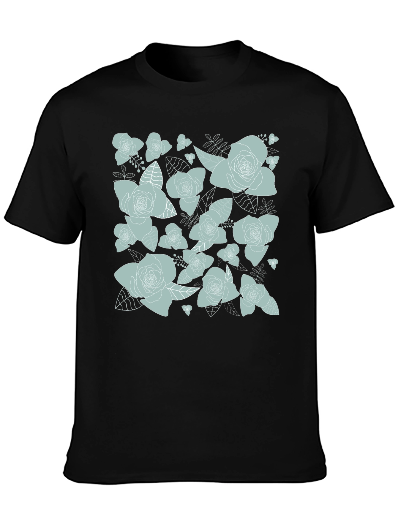 Floral Rose Print T-Shirt - Black