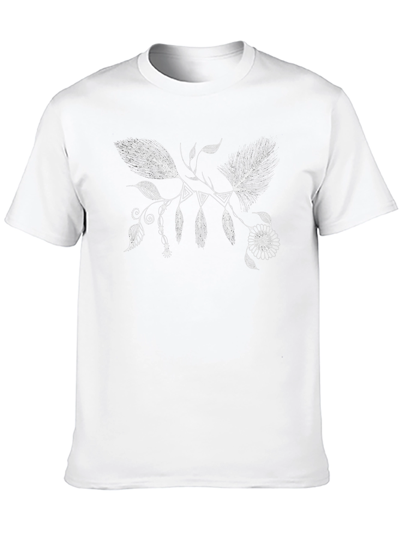 Boho Feather & Floral Black T-Shirt