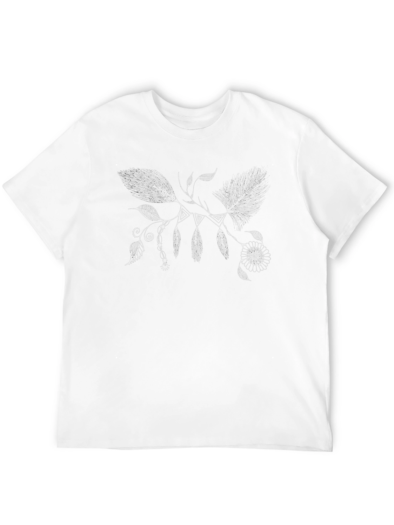 Boho Feather & Floral Black T-Shirt
