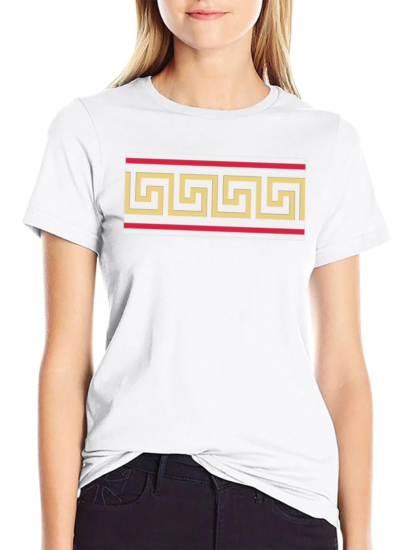 Greek Key Pattern Graphic Tee - Black