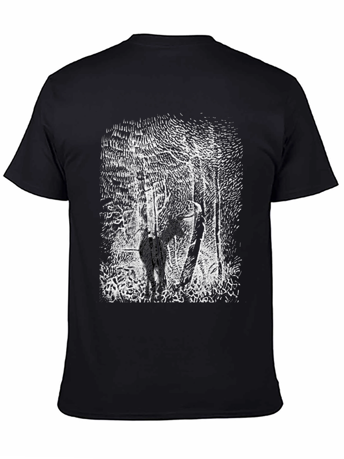 Black T-Shirt with Deer Forest Graphic