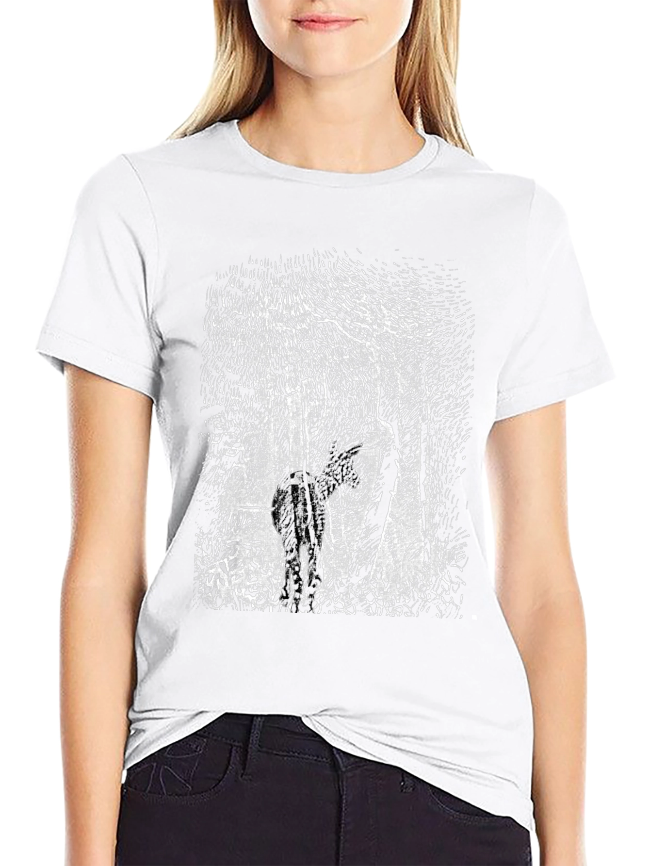 Black T-Shirt with Deer Forest Graphic