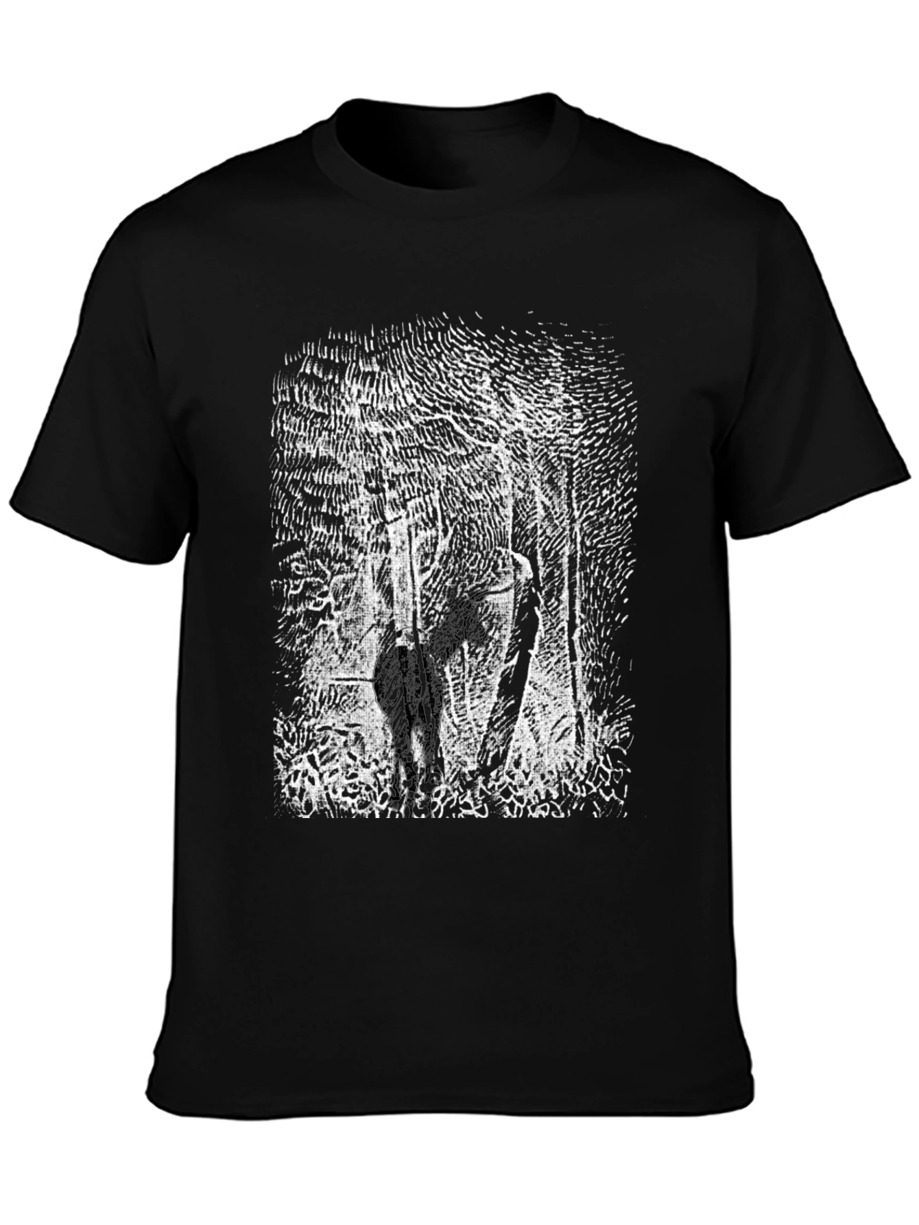 Black T-Shirt with Deer Forest Graphic