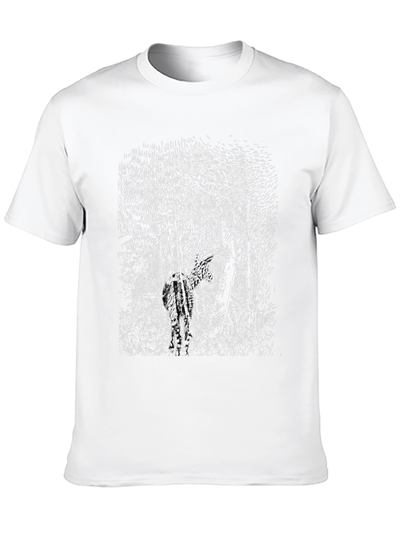 Black T-Shirt with Deer Forest Graphic