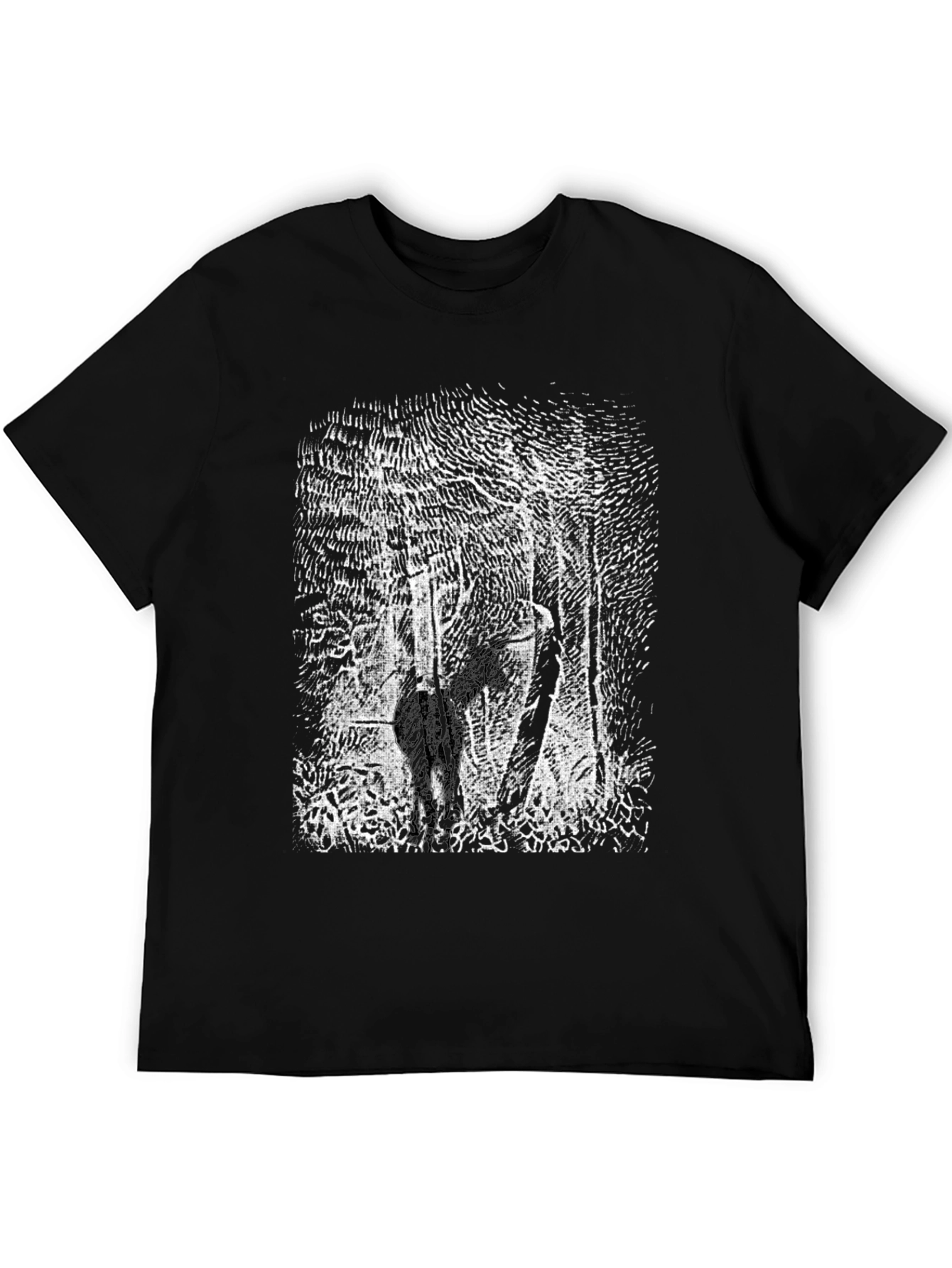 Black T-Shirt with Deer Forest Graphic