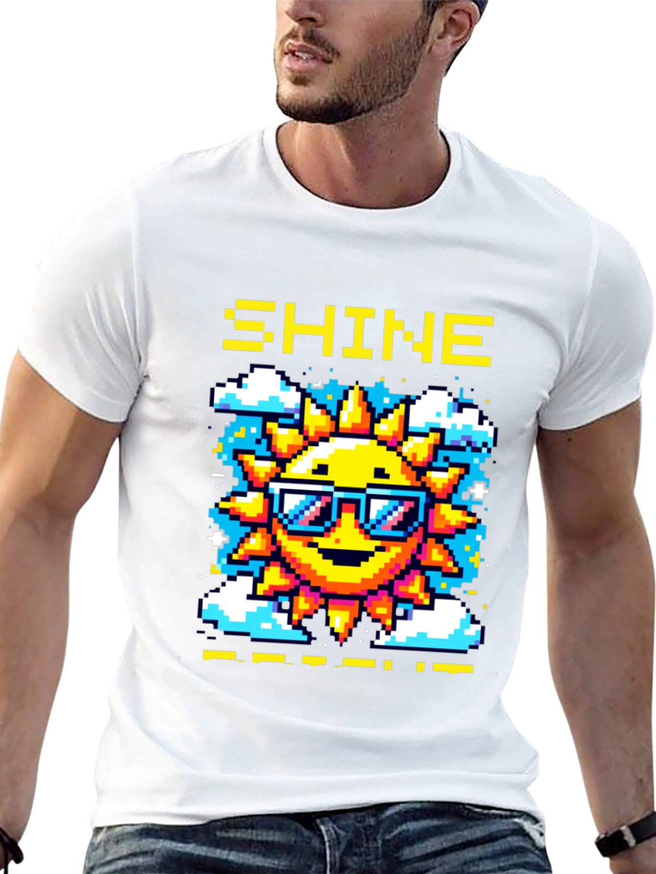 Shine Pixel Sun Graphic T-Shirt - Black Cotton Tee