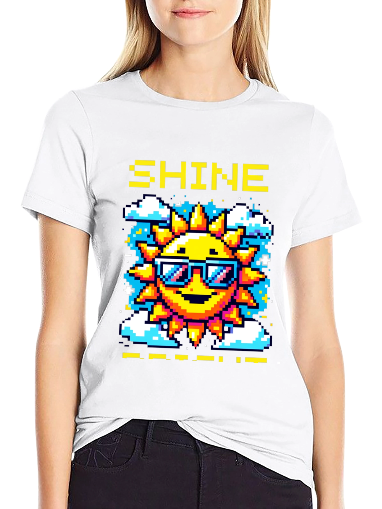 Shine Pixel Sun Graphic T-Shirt - Black Cotton Tee