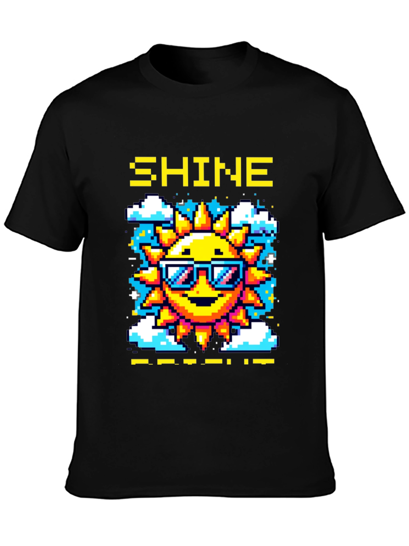 Shine Pixel Sun Graphic T-Shirt - Black Cotton Tee