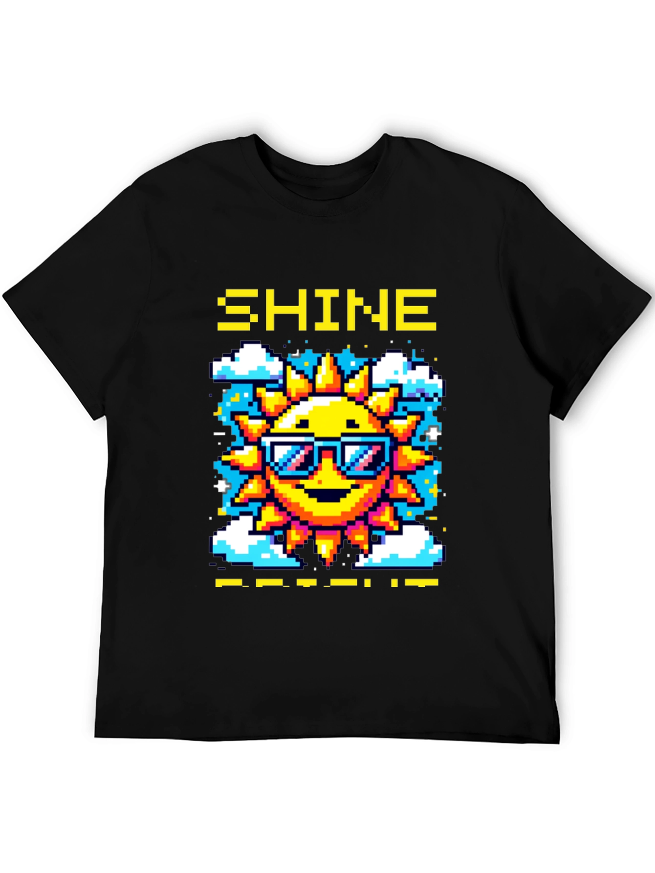 Shine Pixel Sun Graphic T-Shirt - Black Cotton Tee