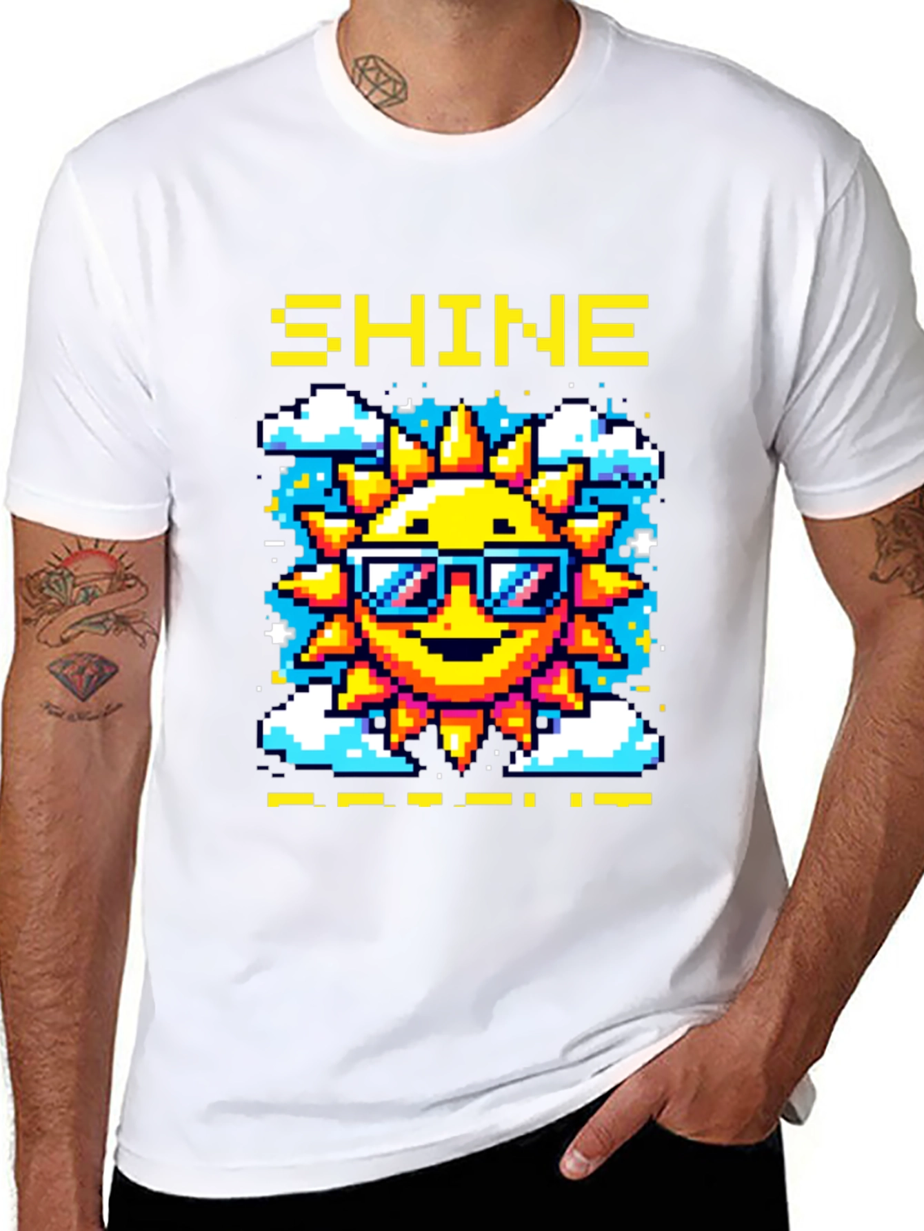 Shine Pixel Sun Graphic T-Shirt - Black Cotton Tee