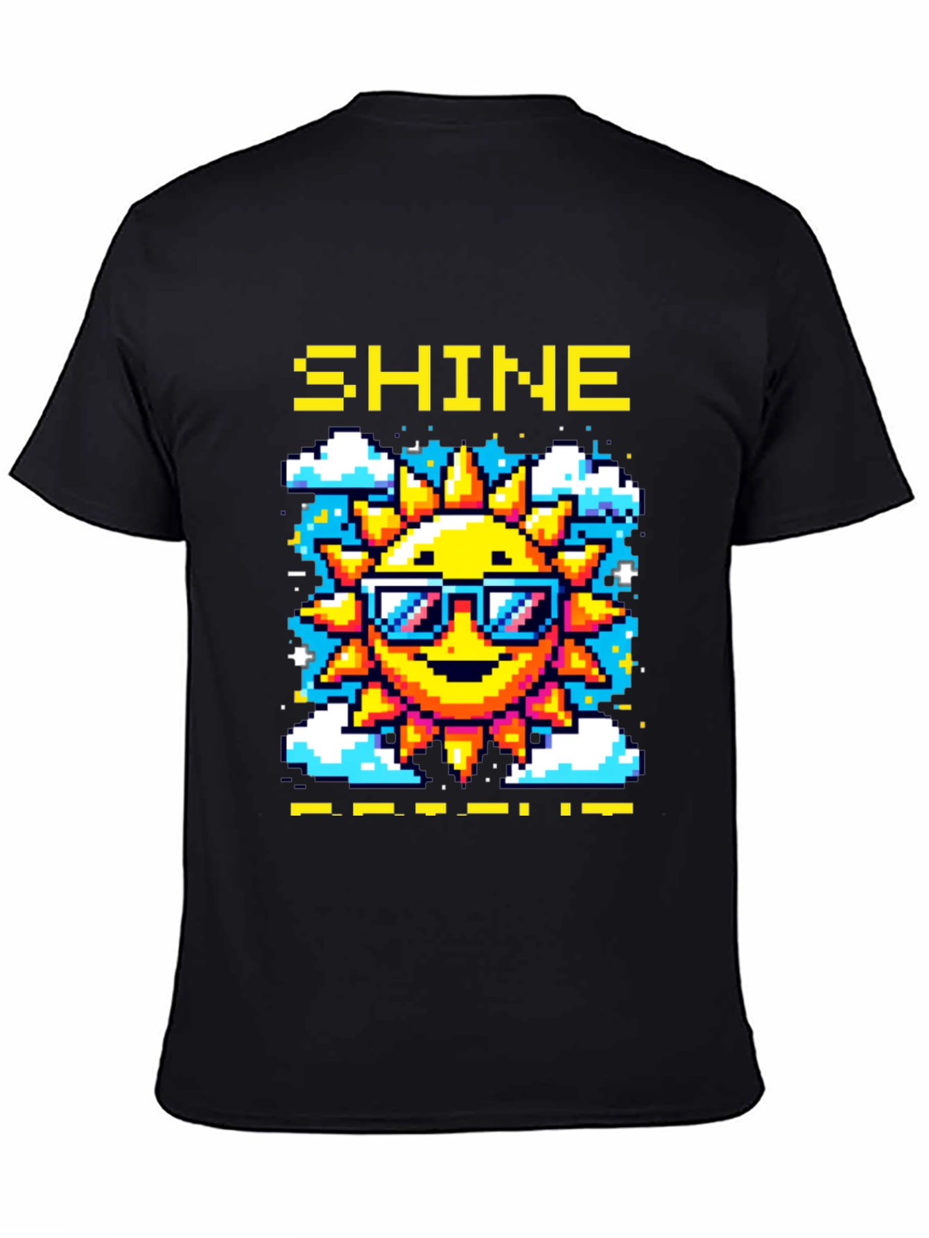 Shine Pixel Sun Graphic T-Shirt - Black Cotton Tee