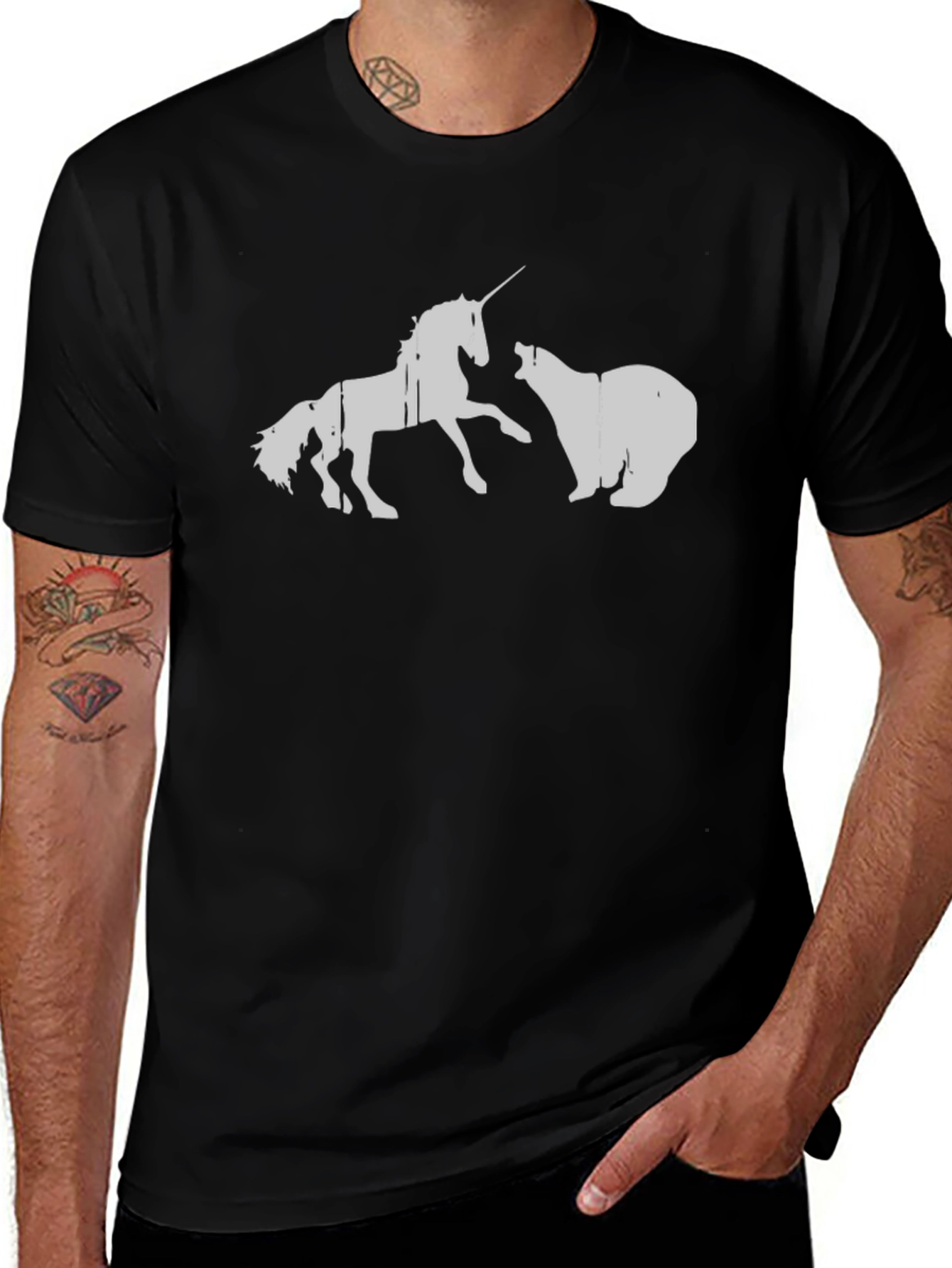 Unicorn vs Bear Graphic T-Shirt