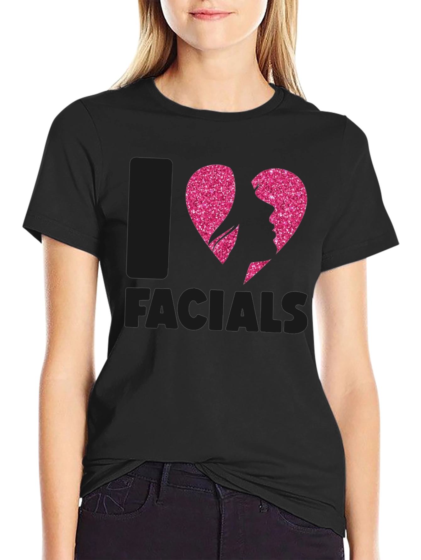 I Heart Facials T-Shirt Funny Pink Glitter Design