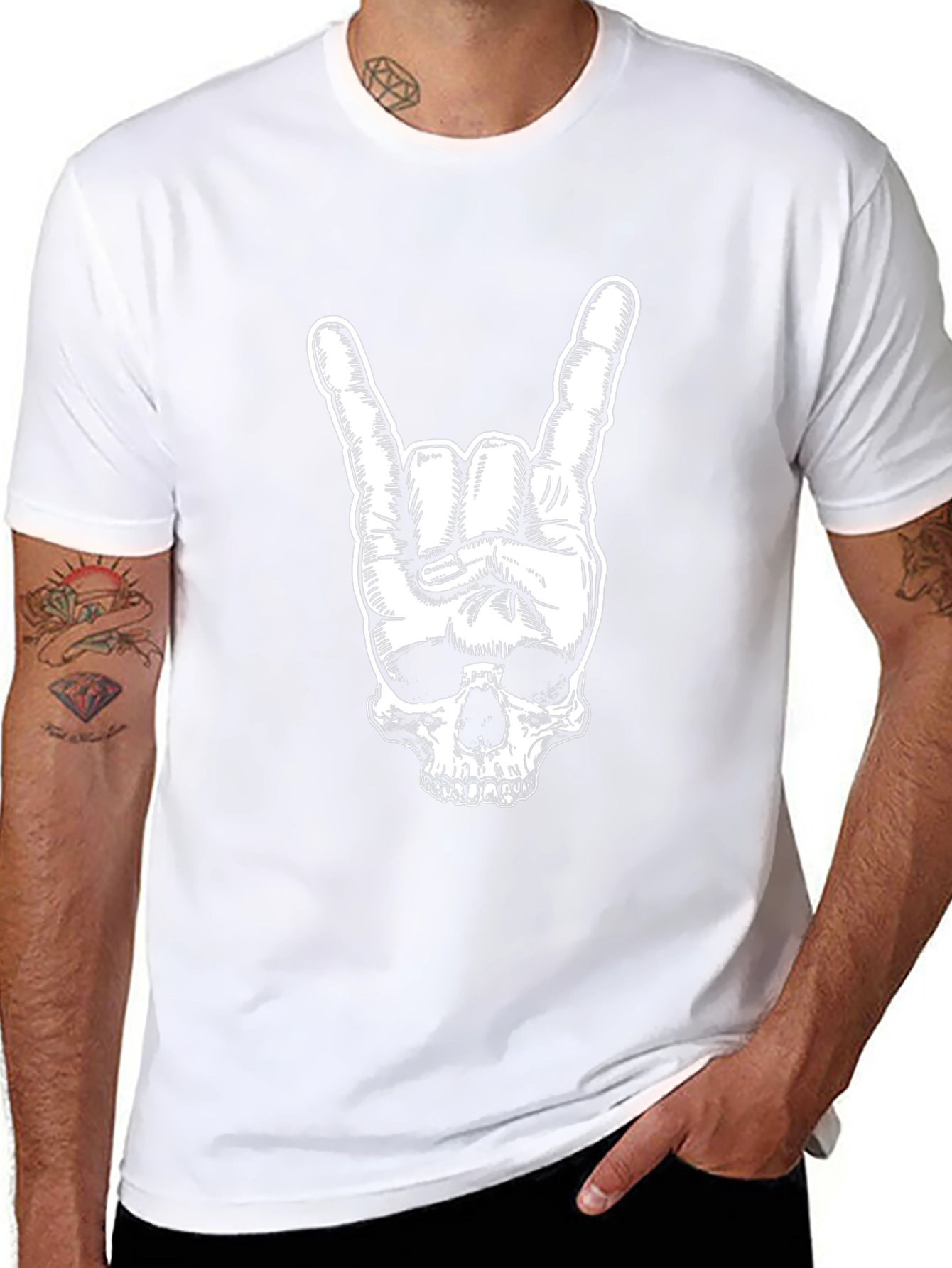 Rock On Skull Graphic Tee - Black