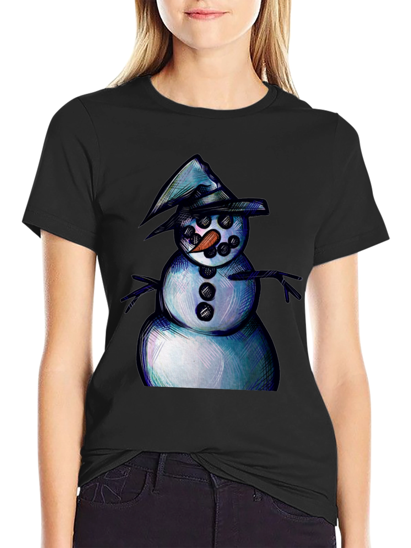 Whimsical Snowman Graphic T-Shirt