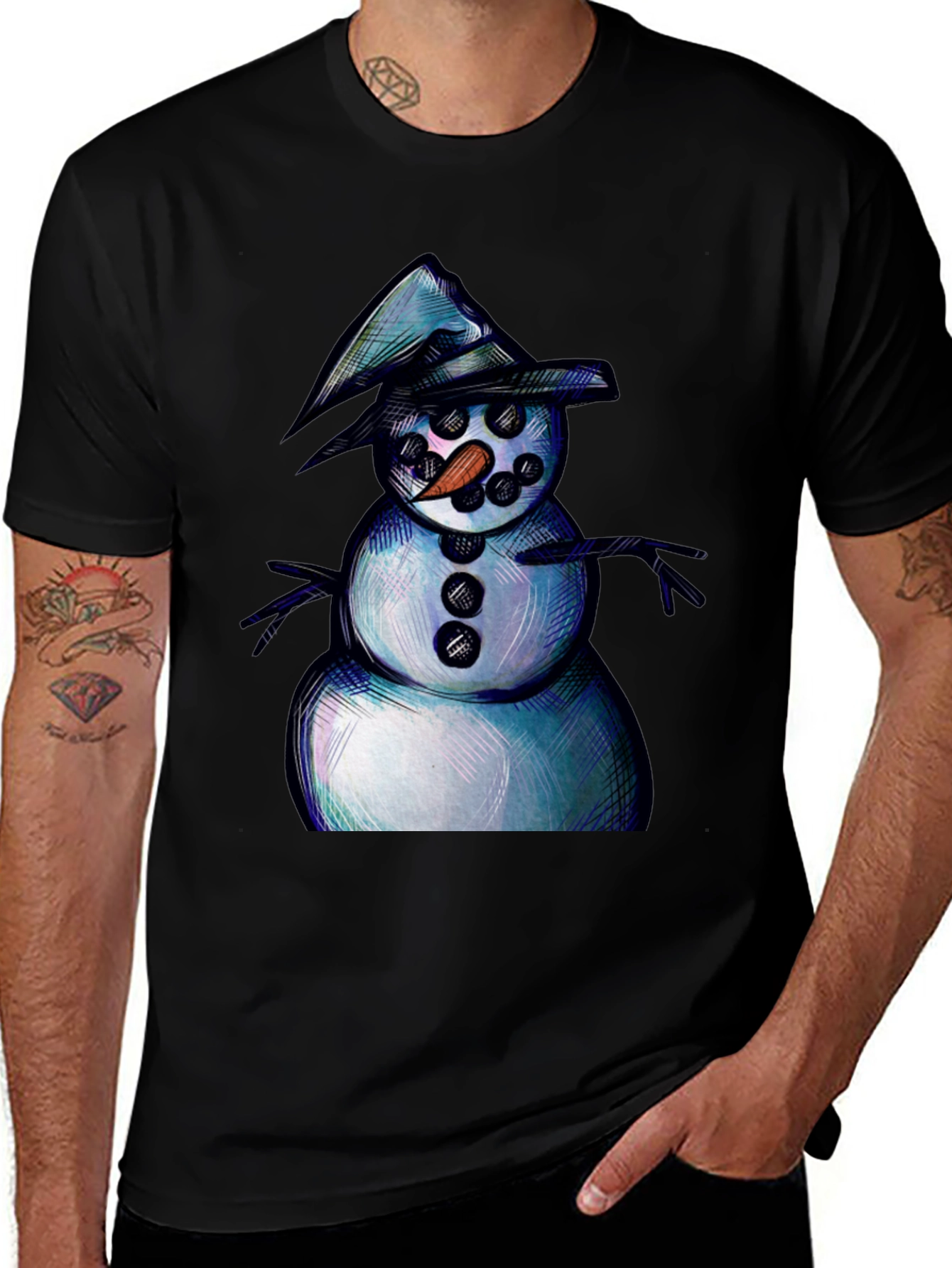 Whimsical Snowman Graphic T-Shirt