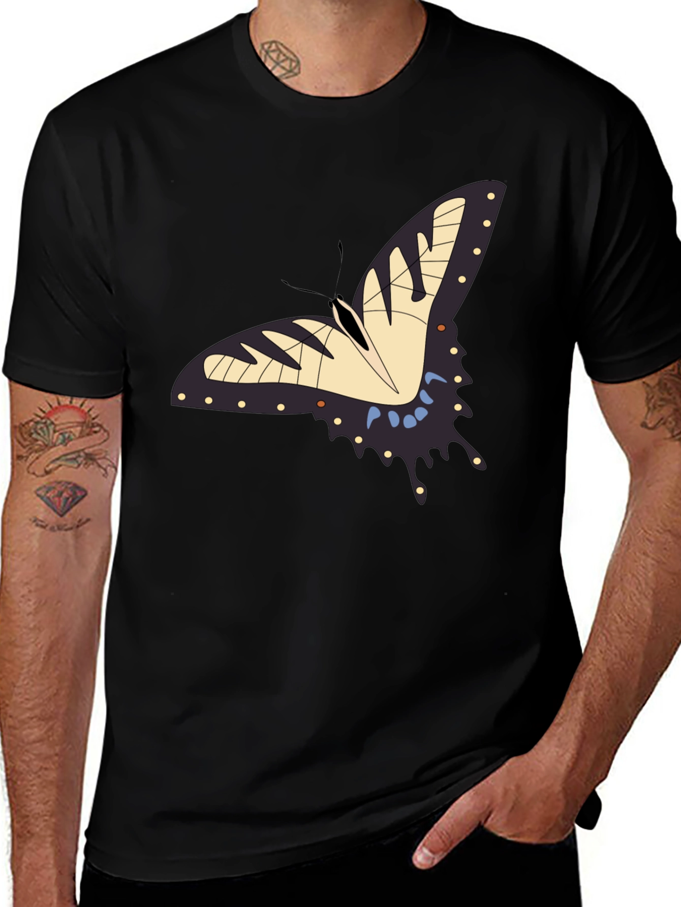 Butterfly Graphic Black T-Shirt - Nature Lover Tee