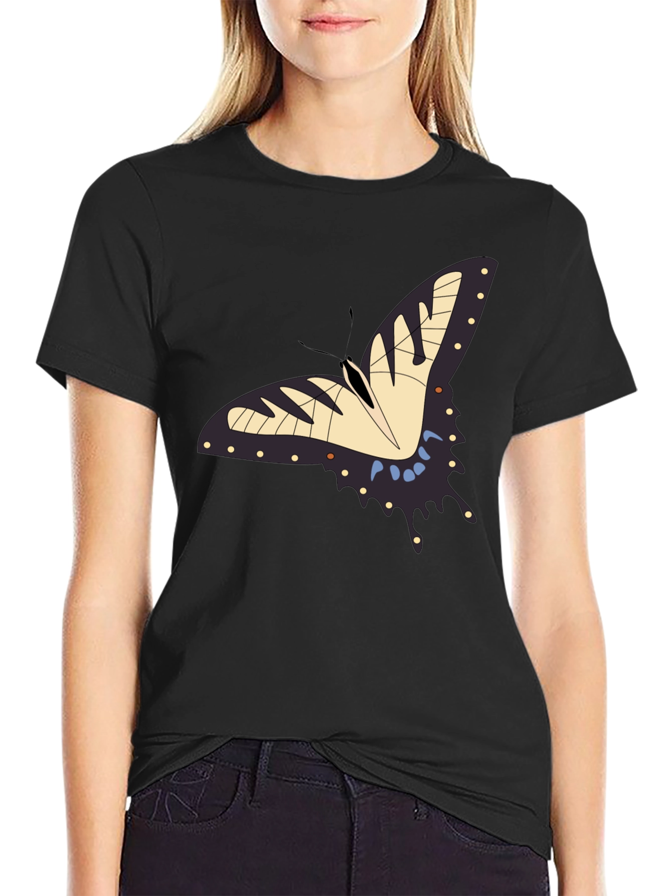 Butterfly Graphic Black T-Shirt - Nature Lover Tee
