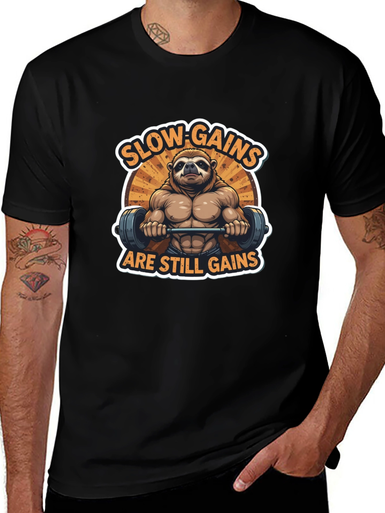 Slow Gains Still Gains Sloth Graphic Tee