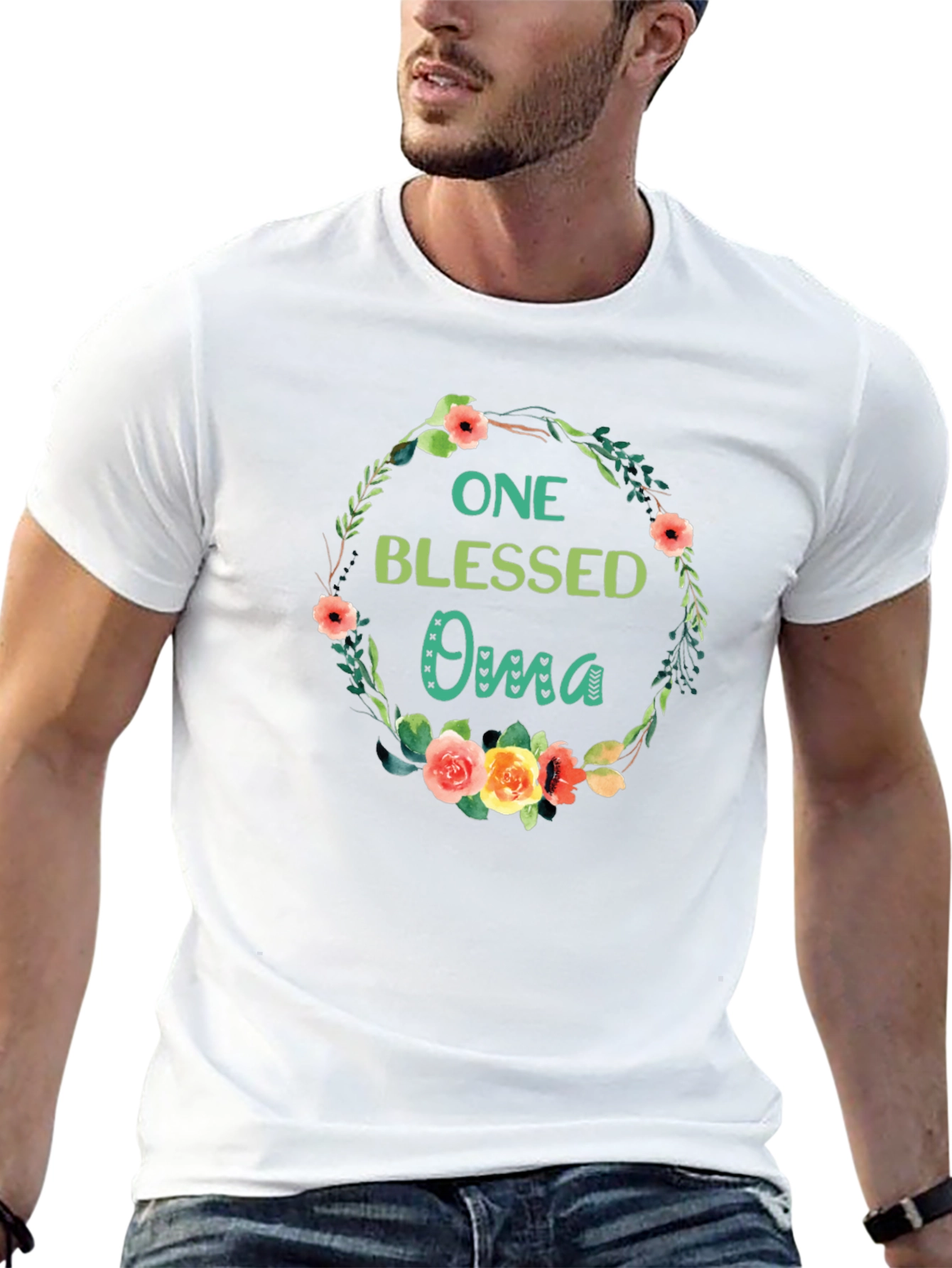 One Blessed Oma T-Shirt Floral Wreath