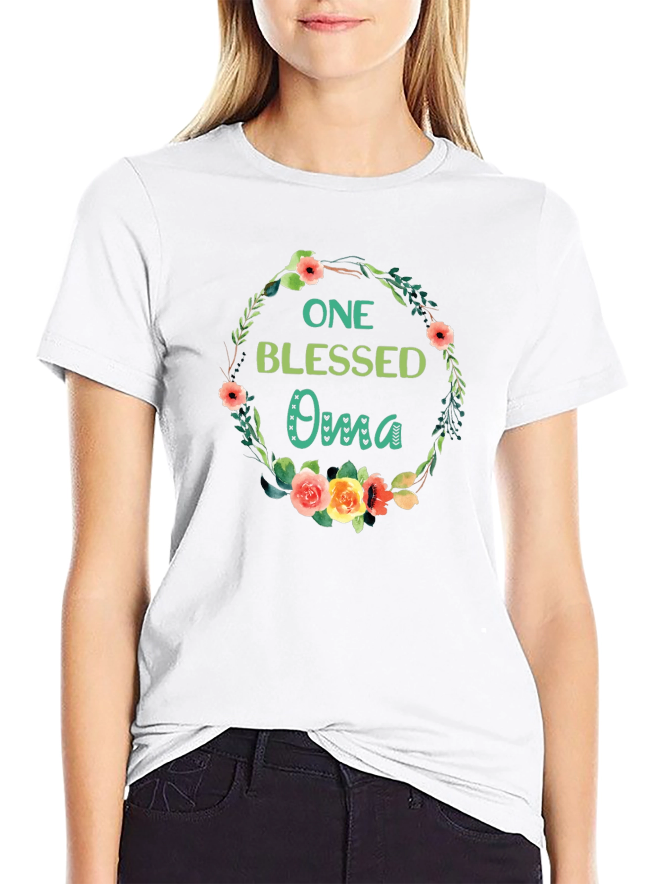 One Blessed Oma T-Shirt Floral Wreath
