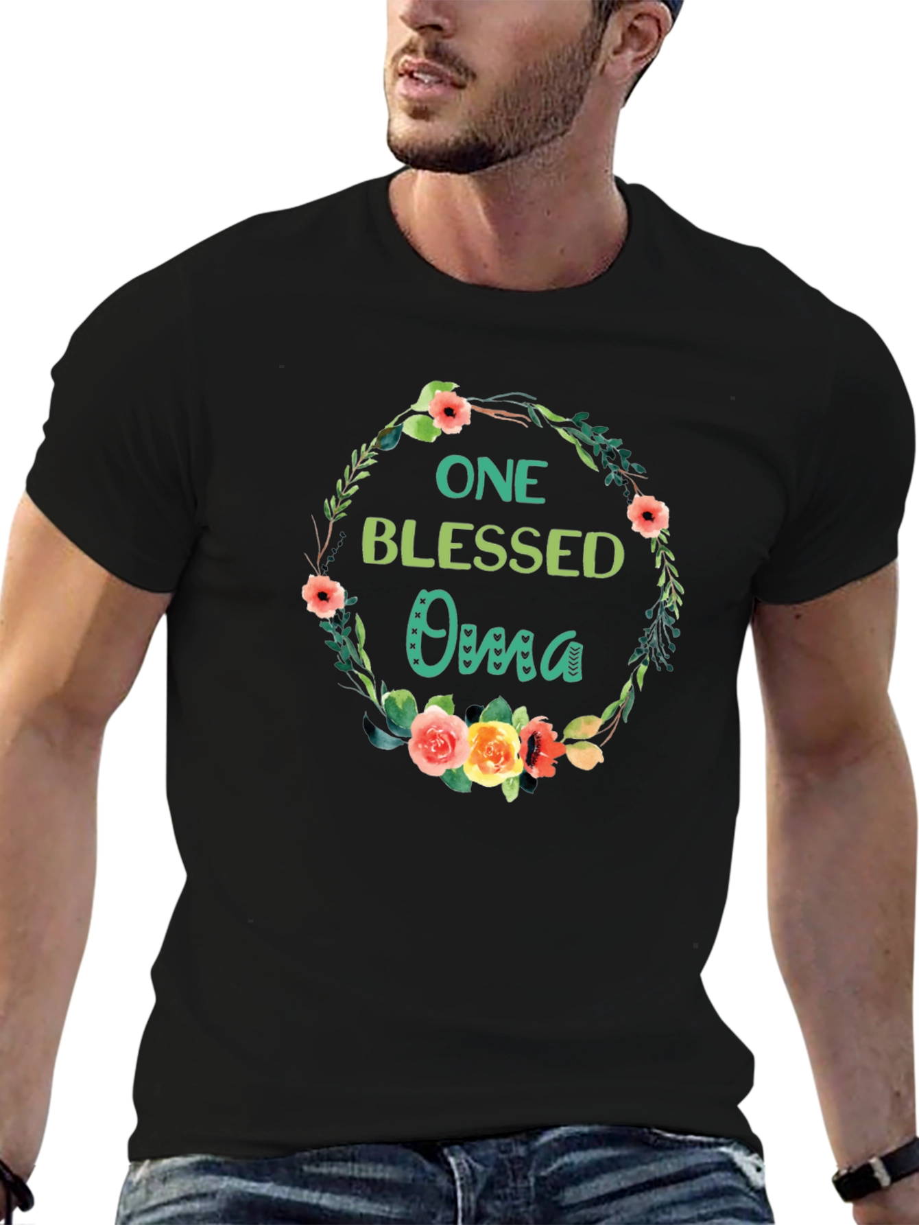 One Blessed Oma T-Shirt Floral Wreath