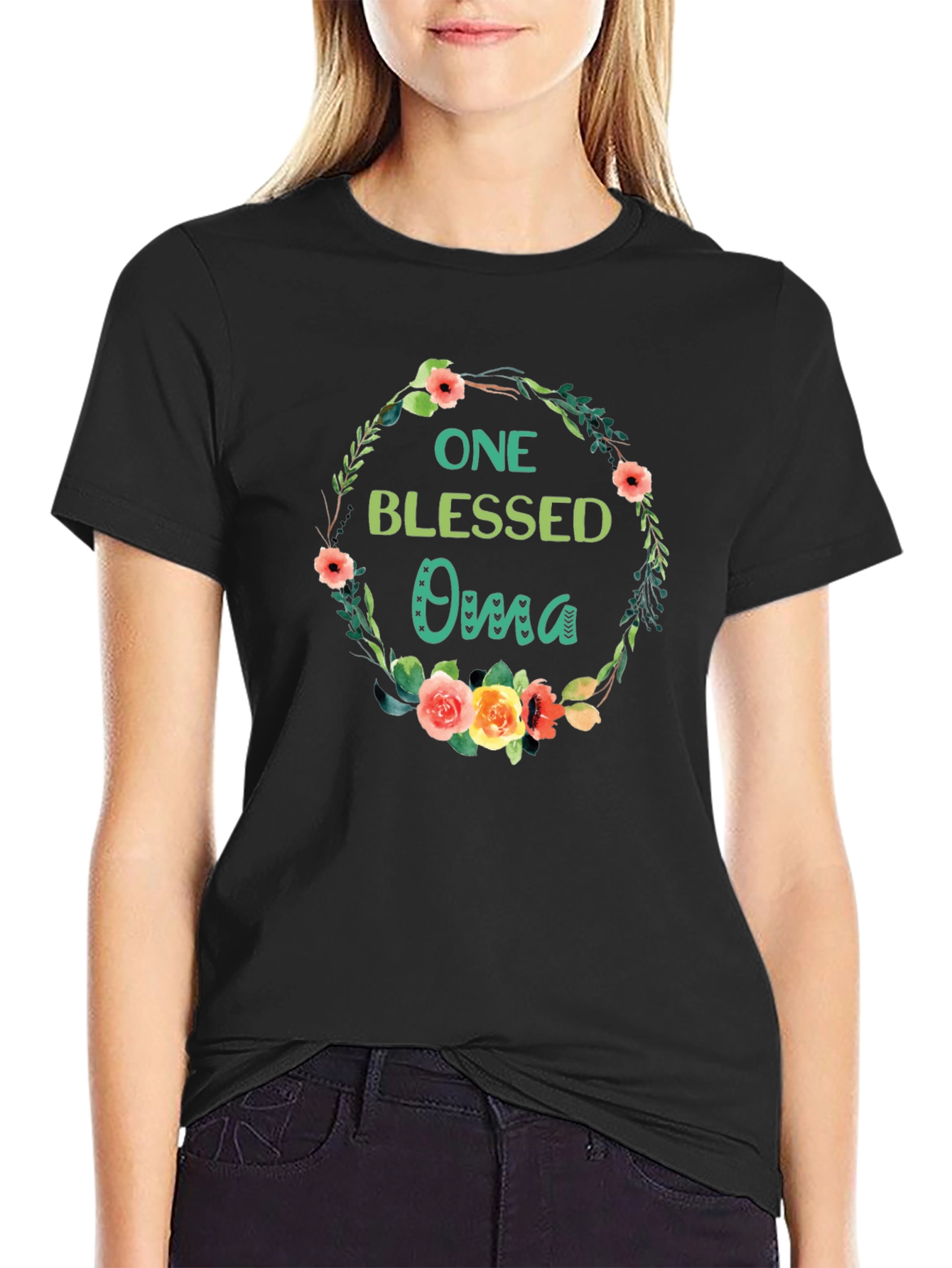One Blessed Oma T-Shirt Floral Wreath