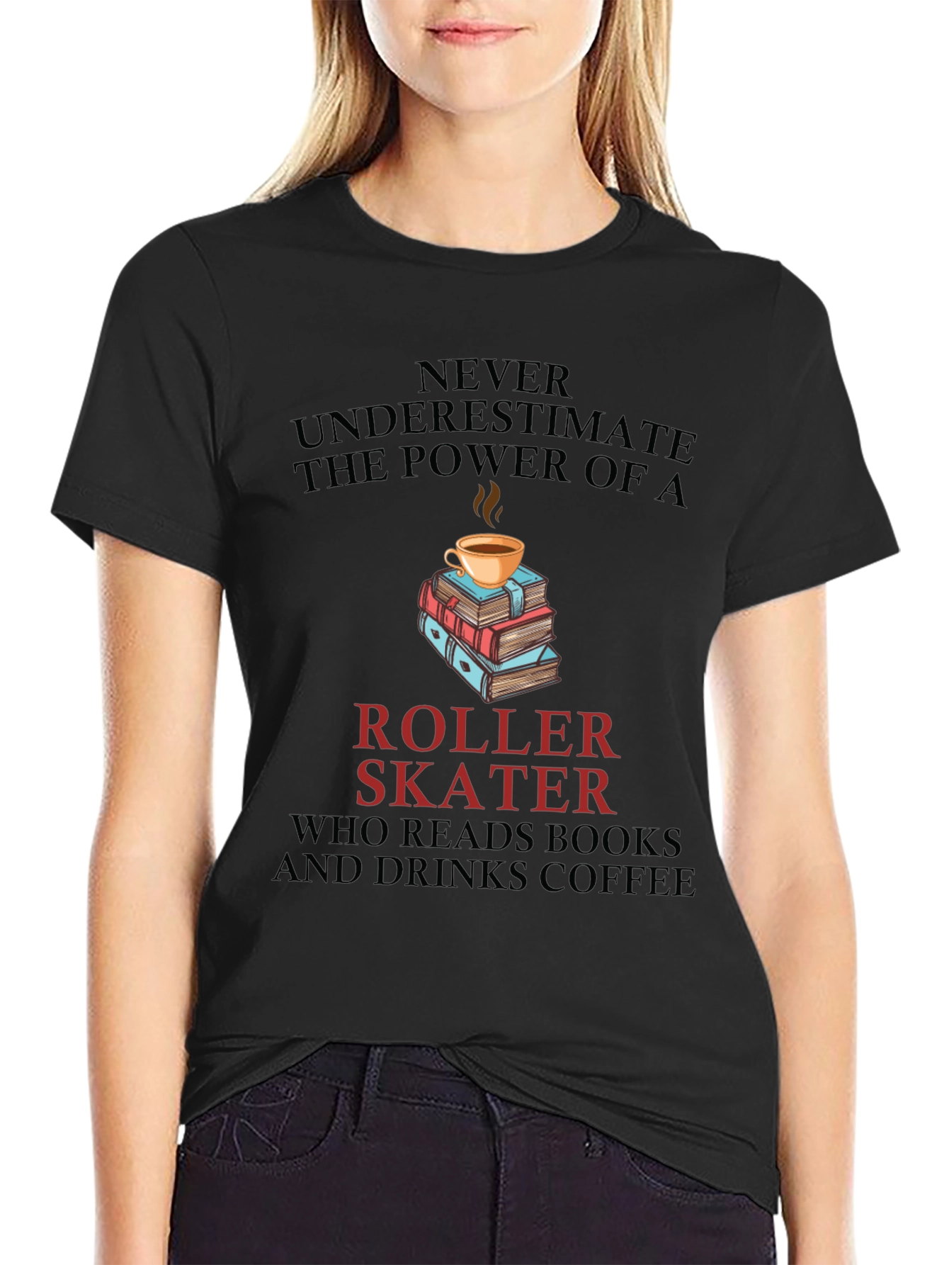Roller Skater Books & Coffee T-Shirt