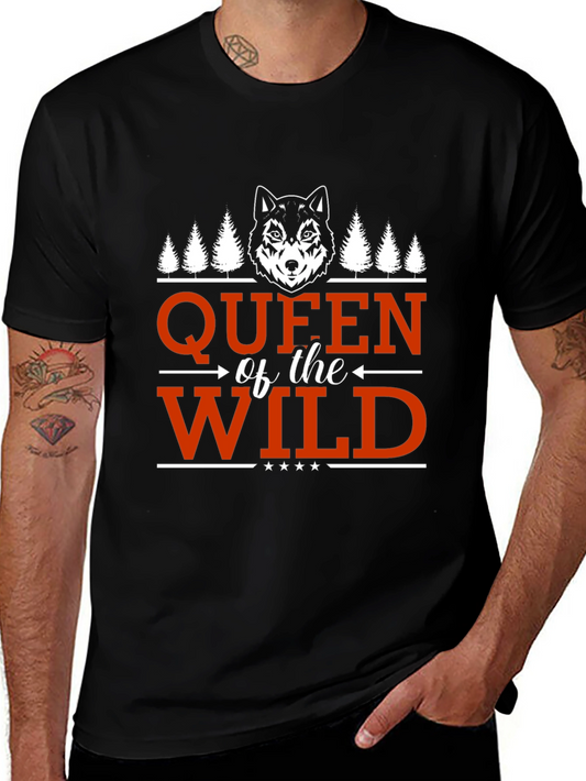 Queen of the Wild Black Graphic Tee - Wolf & Wilderness Design