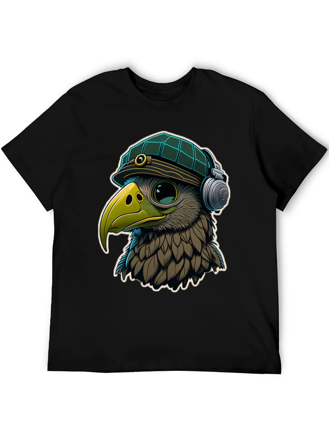 Cool Bird in Hat & Headphones Graphic Tee