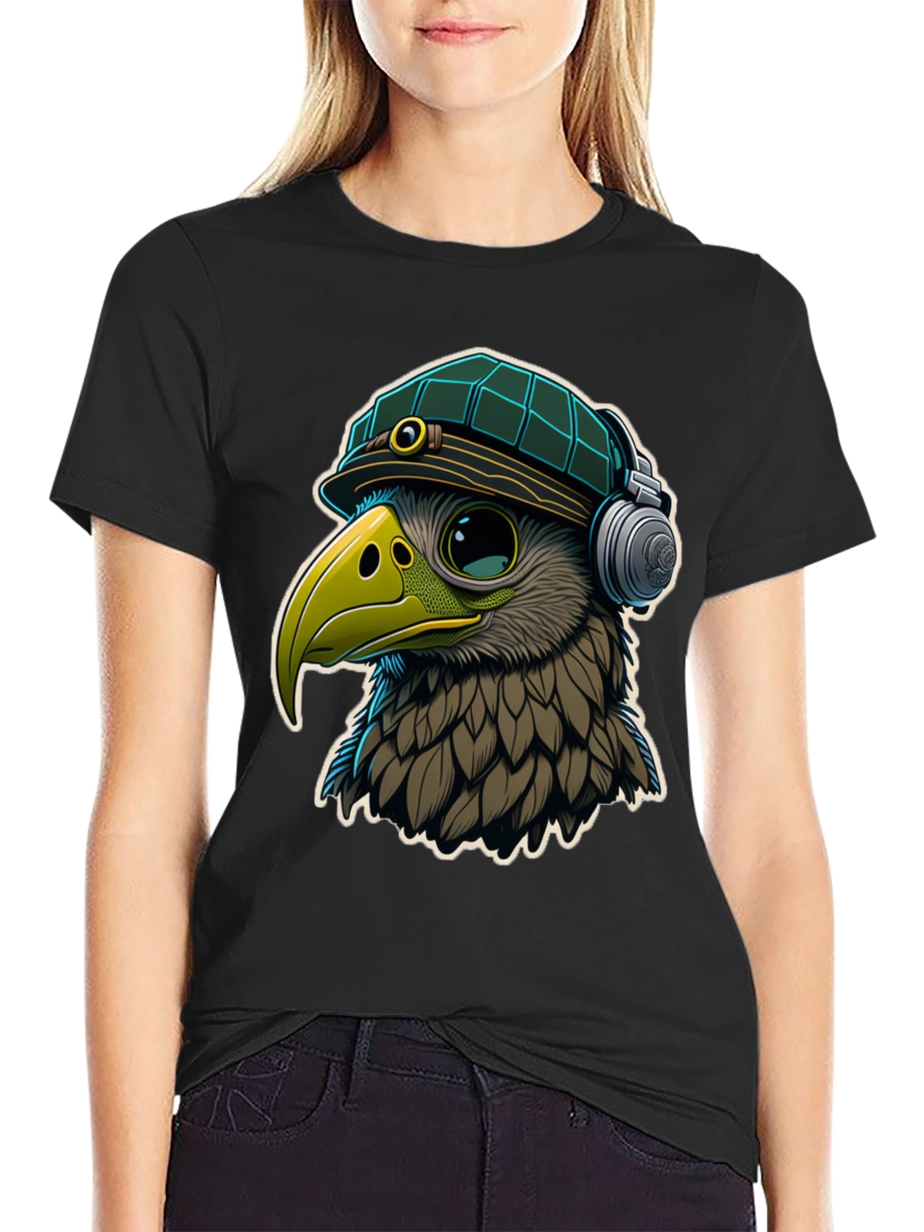 Cool Bird in Hat & Headphones Graphic Tee