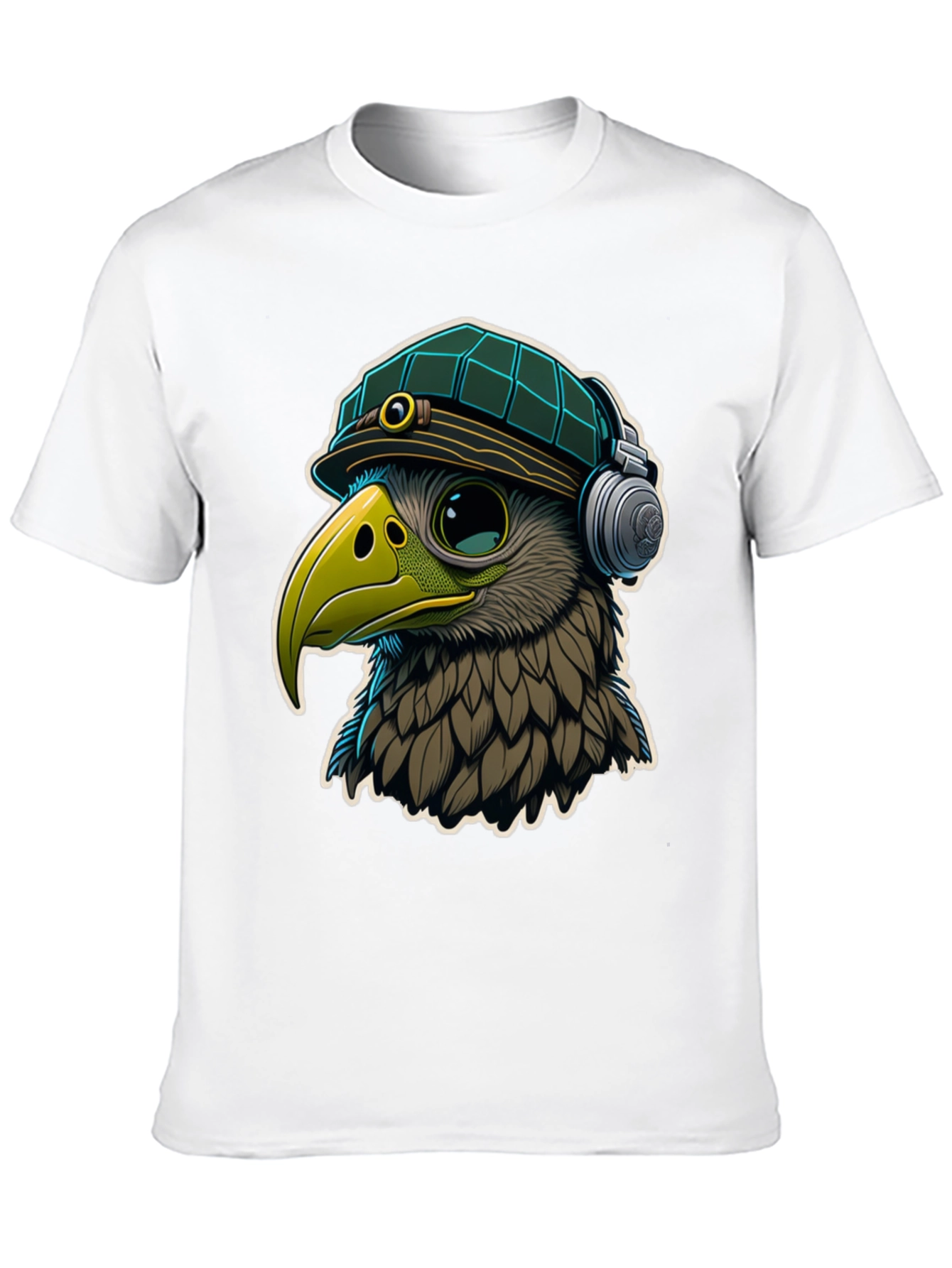 Cool Bird in Hat & Headphones Graphic Tee