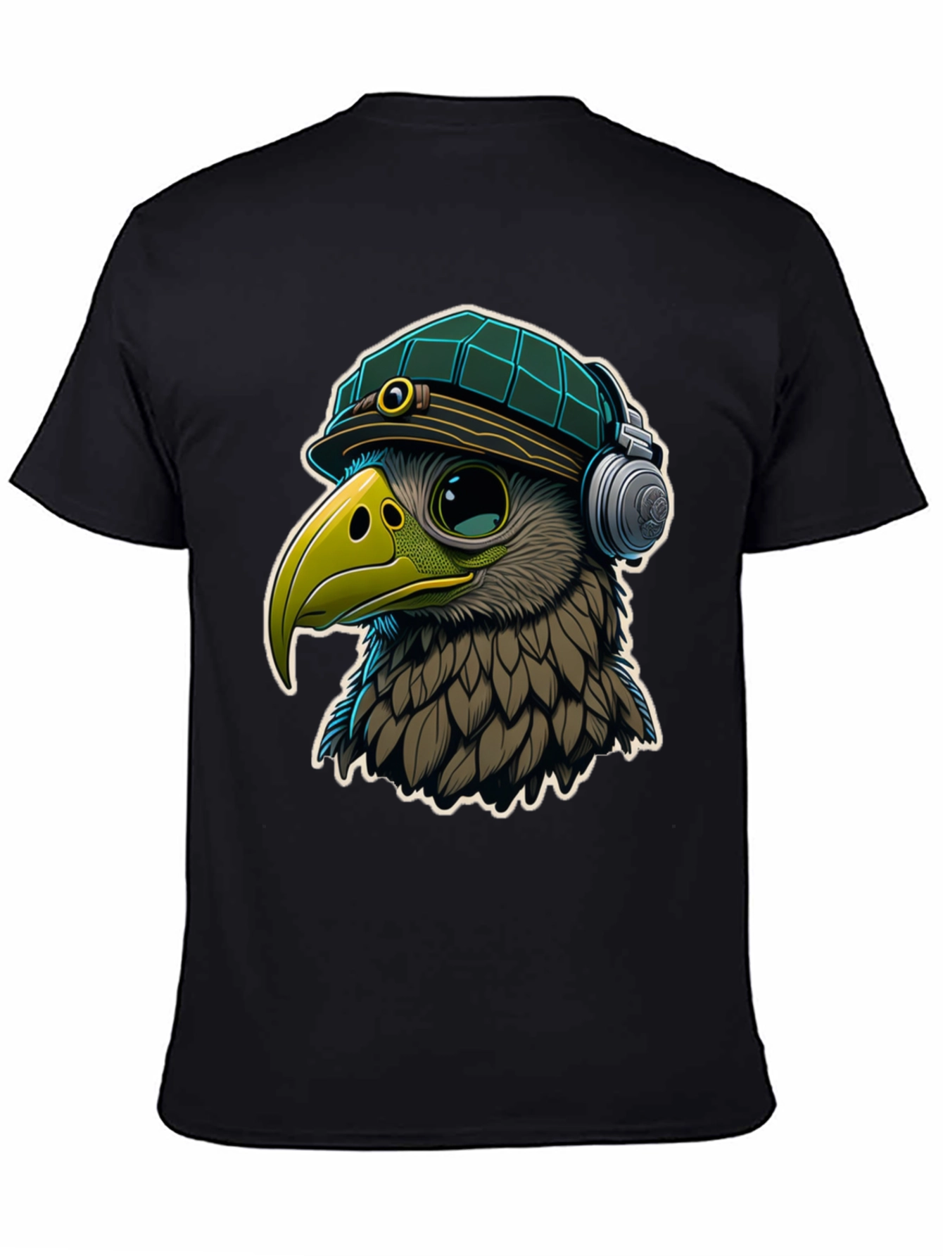 Cool Bird in Hat & Headphones Graphic Tee