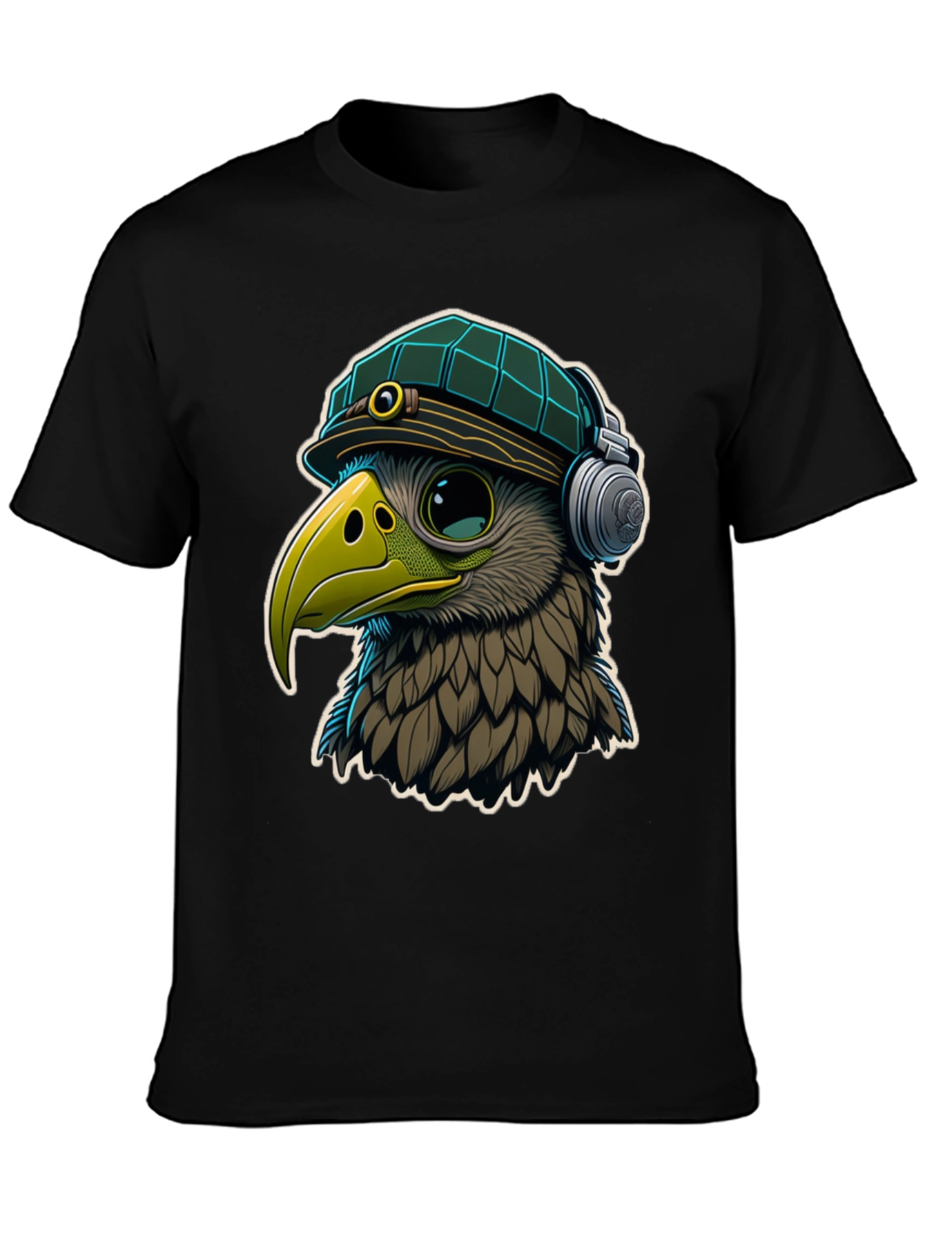Cool Bird in Hat & Headphones Graphic Tee