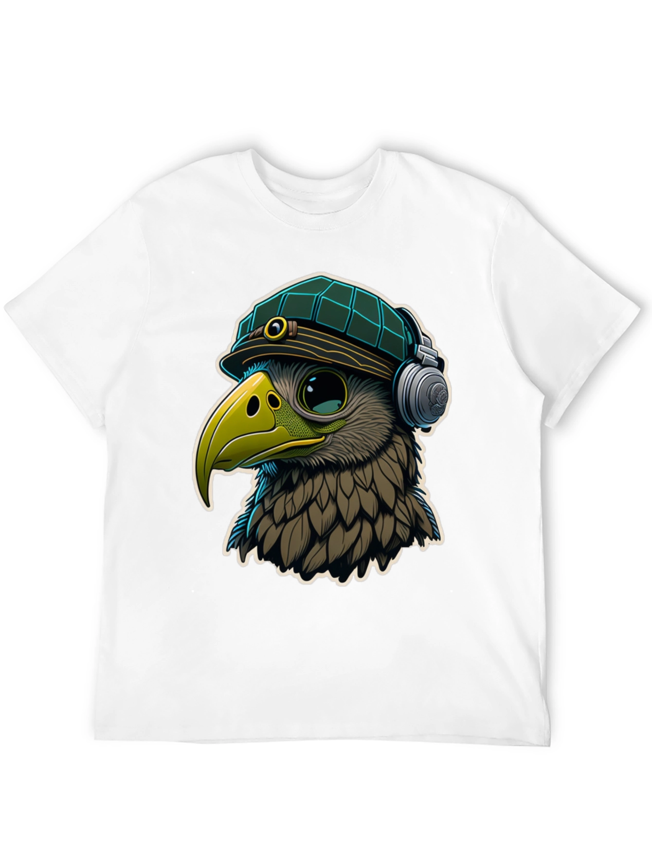 Cool Bird in Hat & Headphones Graphic Tee