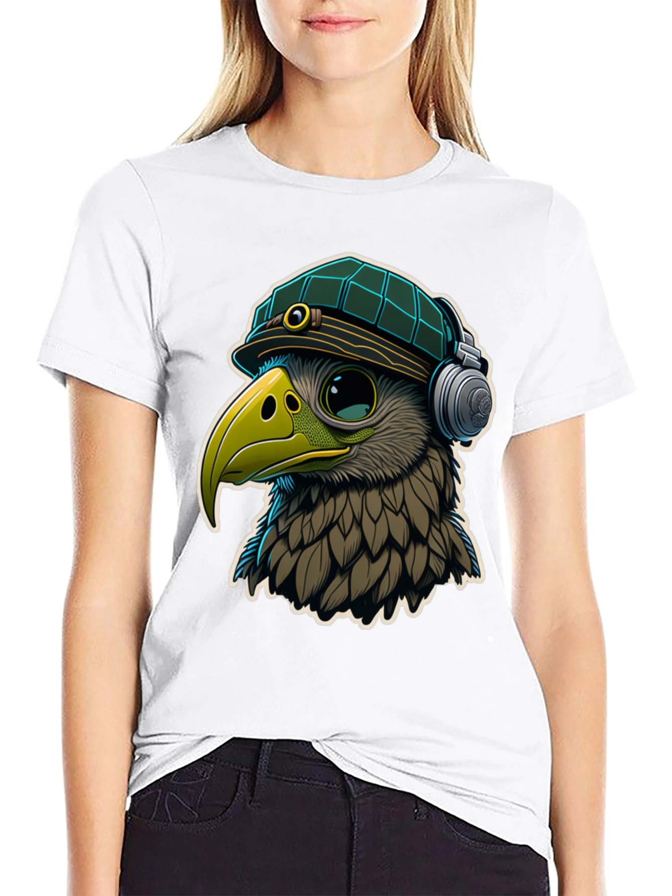 Cool Bird in Hat & Headphones Graphic Tee